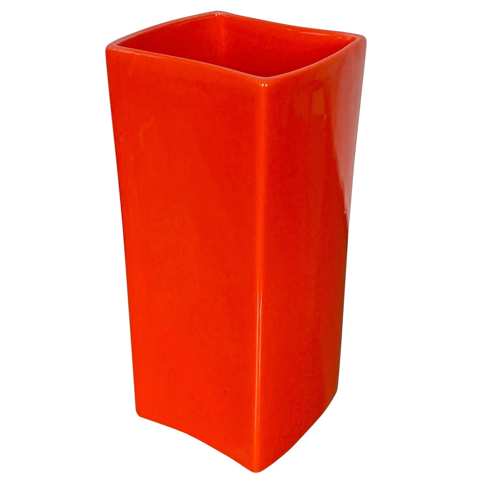 Gabbianelli Orange Ceramic Vase Signed, Italy, 1970s 