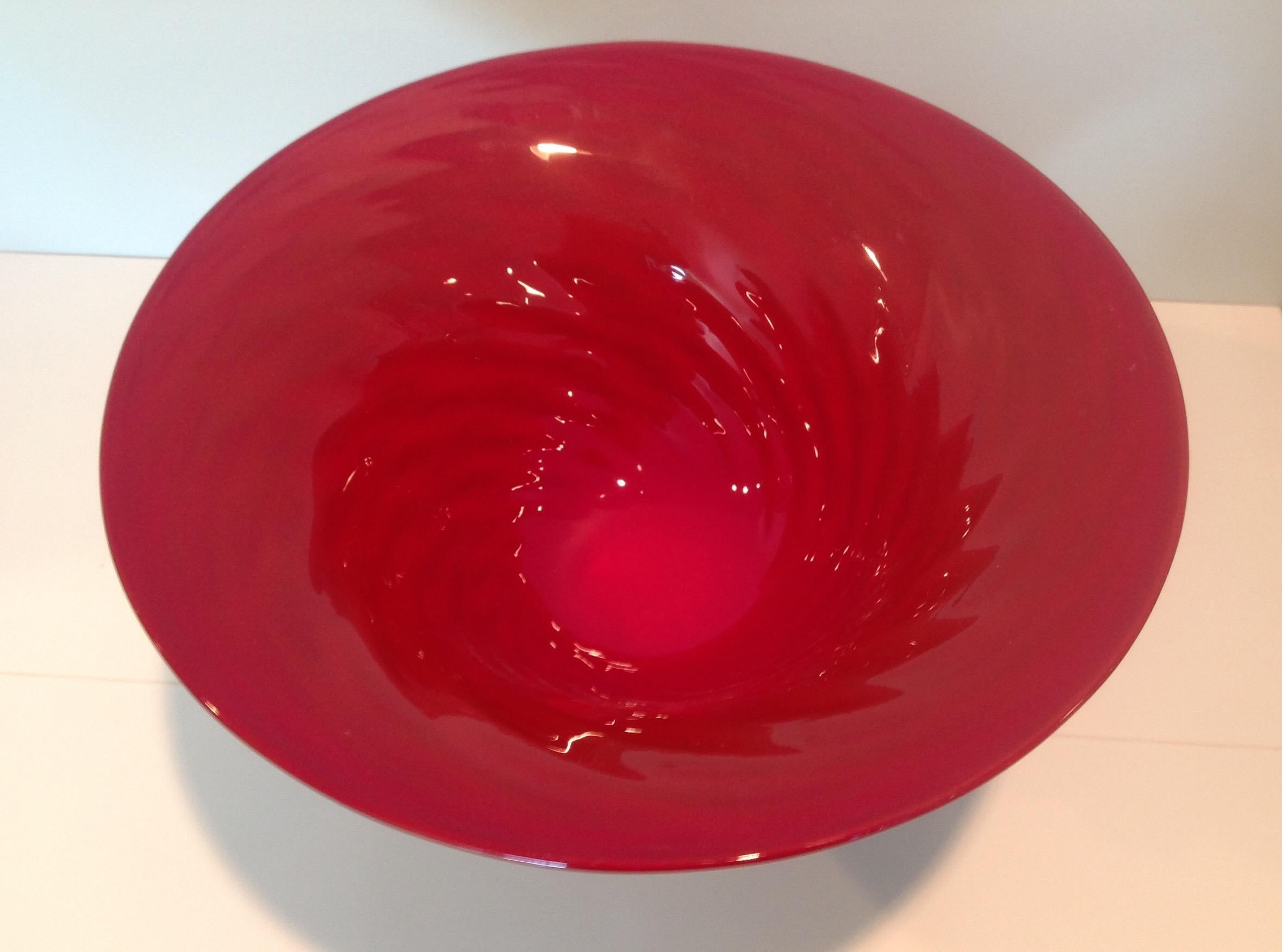 Mid-Century Modern Gabbiani Artist Signed Center Piece Murano Bowl with Gold Foot For Sale