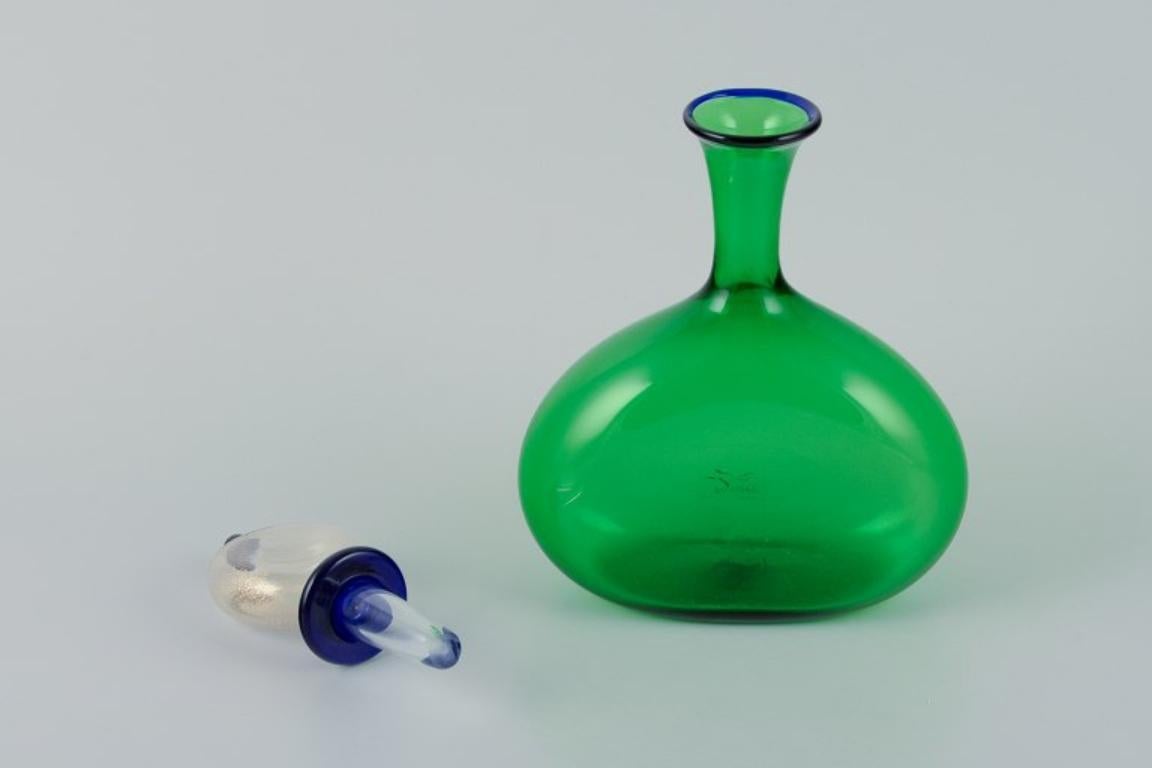 Late 20th Century Gabbiani, Venice, Italy. Green art glass decanter with matching stopper. 1980s.  For Sale