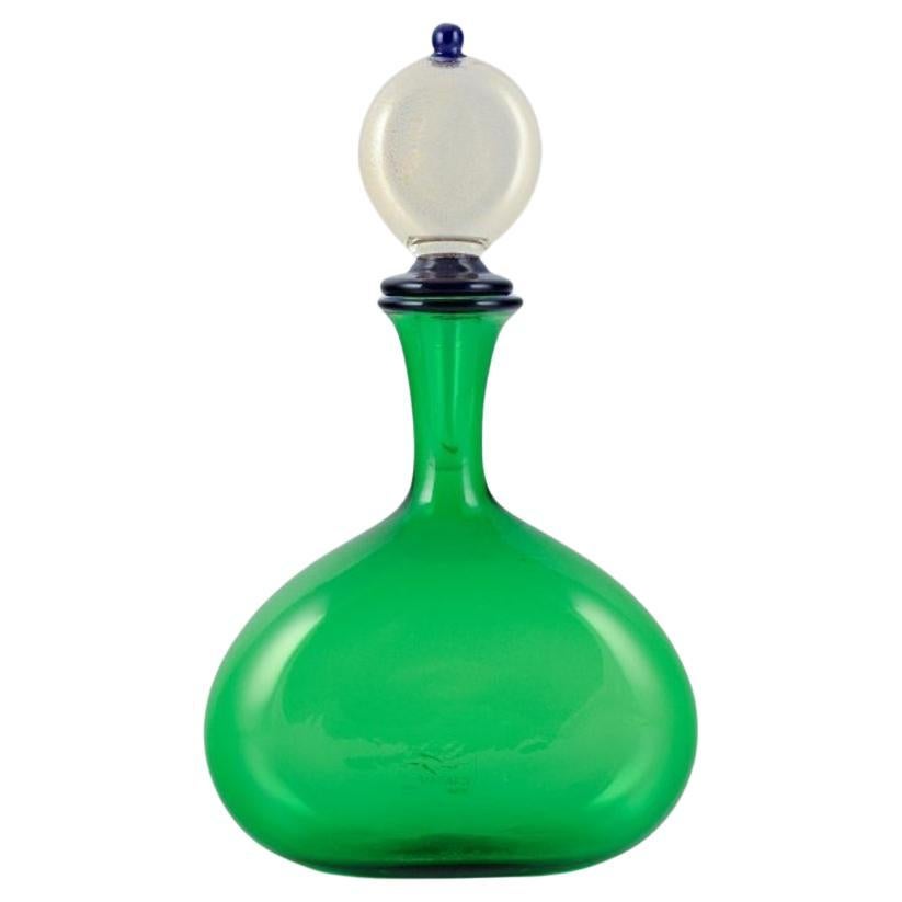 Gabbiani, Venice, Italy. Green art glass decanter with matching stopper. 1980s.  For Sale