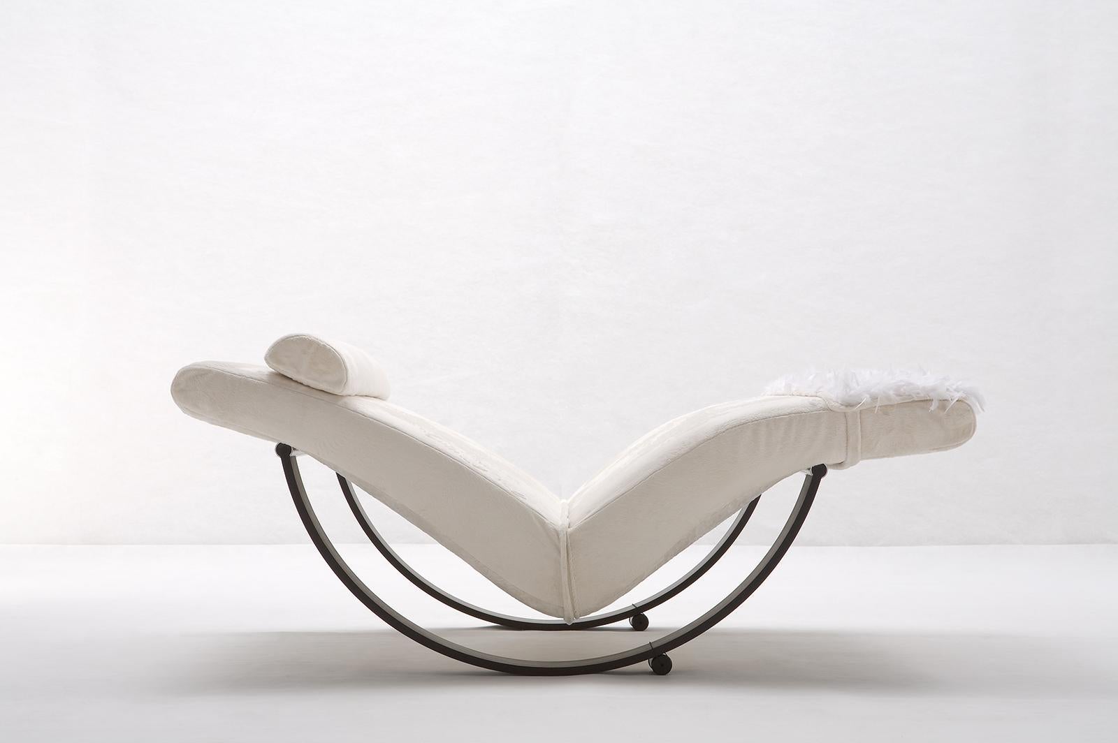 Italian Giovannetti, Modern Relaxing Rocking Armchair by S. Gil, White 