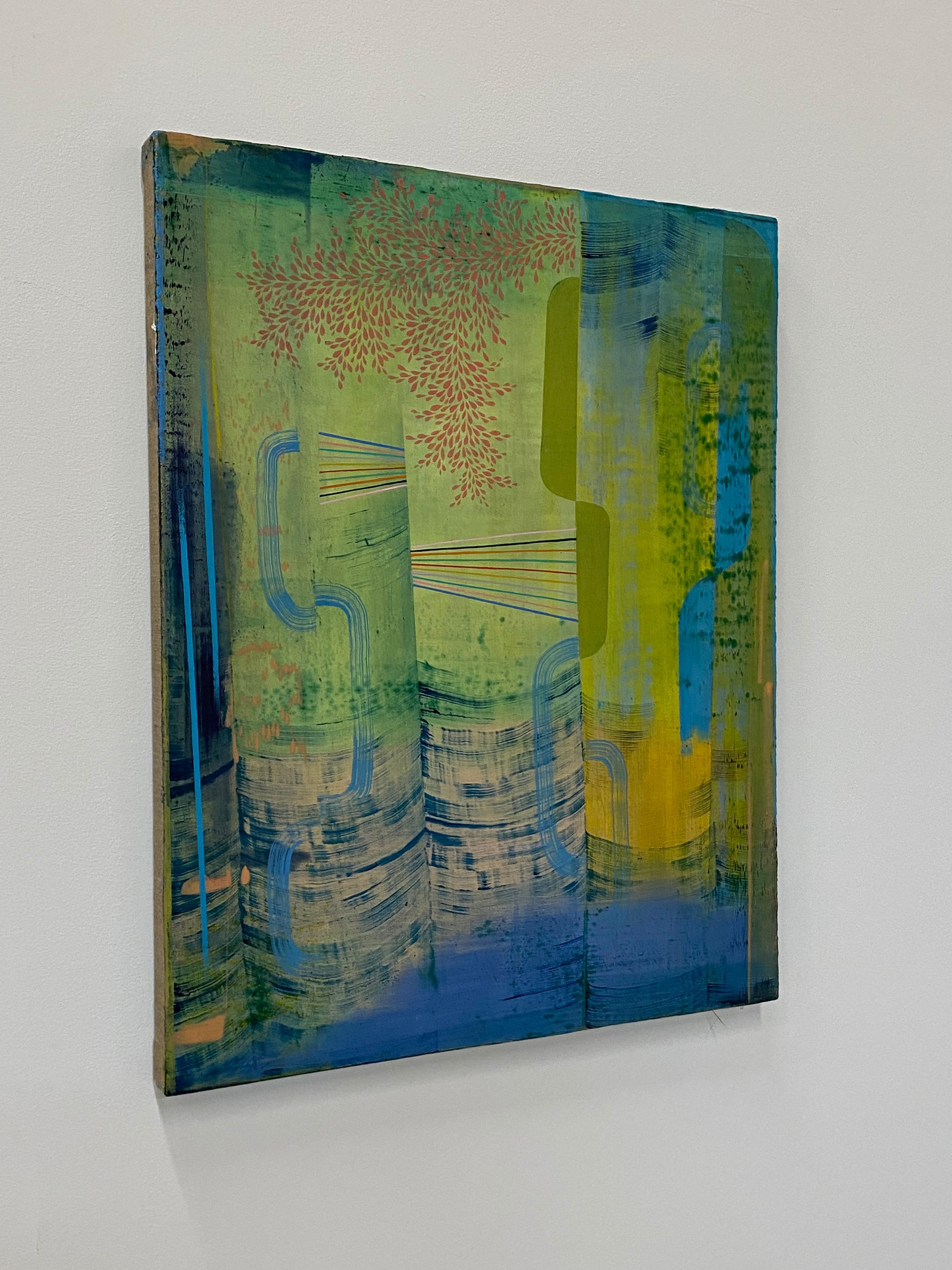 Pioggia acida, foglia di pesca pallida, verde erba chiaro, motivo astratto dorato - Painting Contemporaneo di Gabe Brown