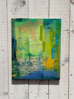 Acid Rain - Pale Peach Leaves Blue Grass Green Yellow Abstract Pattern. 2021