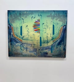 Across the Universe - Blue Green Teal Rainbow Pattern Abstract Landscape, 2023