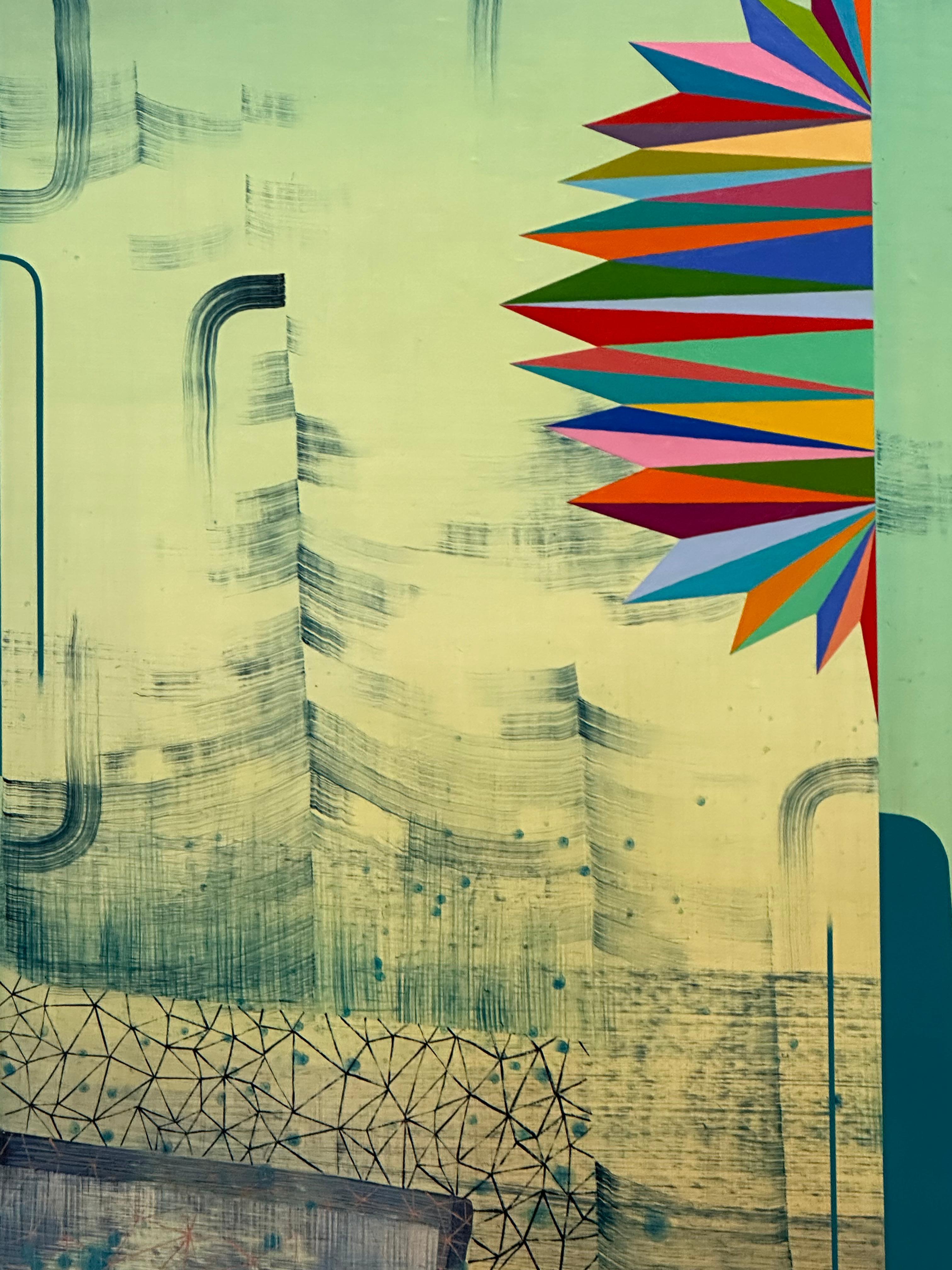 Across the Universe - Blue Green Teal Rainbow Pattern Abstract Landscape, 2023 (Blau), Abstract Painting, von Gabe Brown