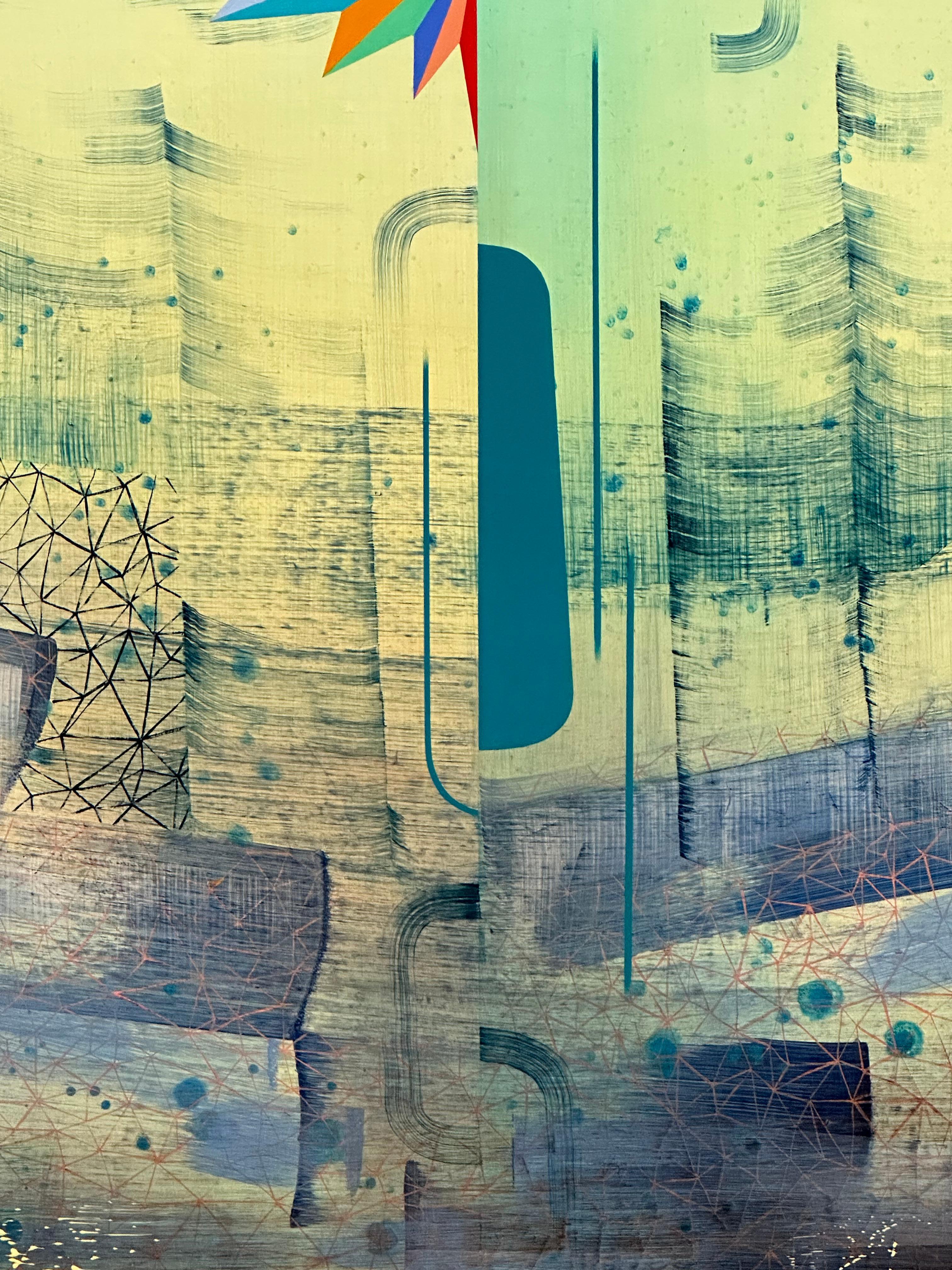 Paesaggio astratto di grandi dimensioni Across the Universe, Blue Green Teal Rainbow Pattern in vendita 6