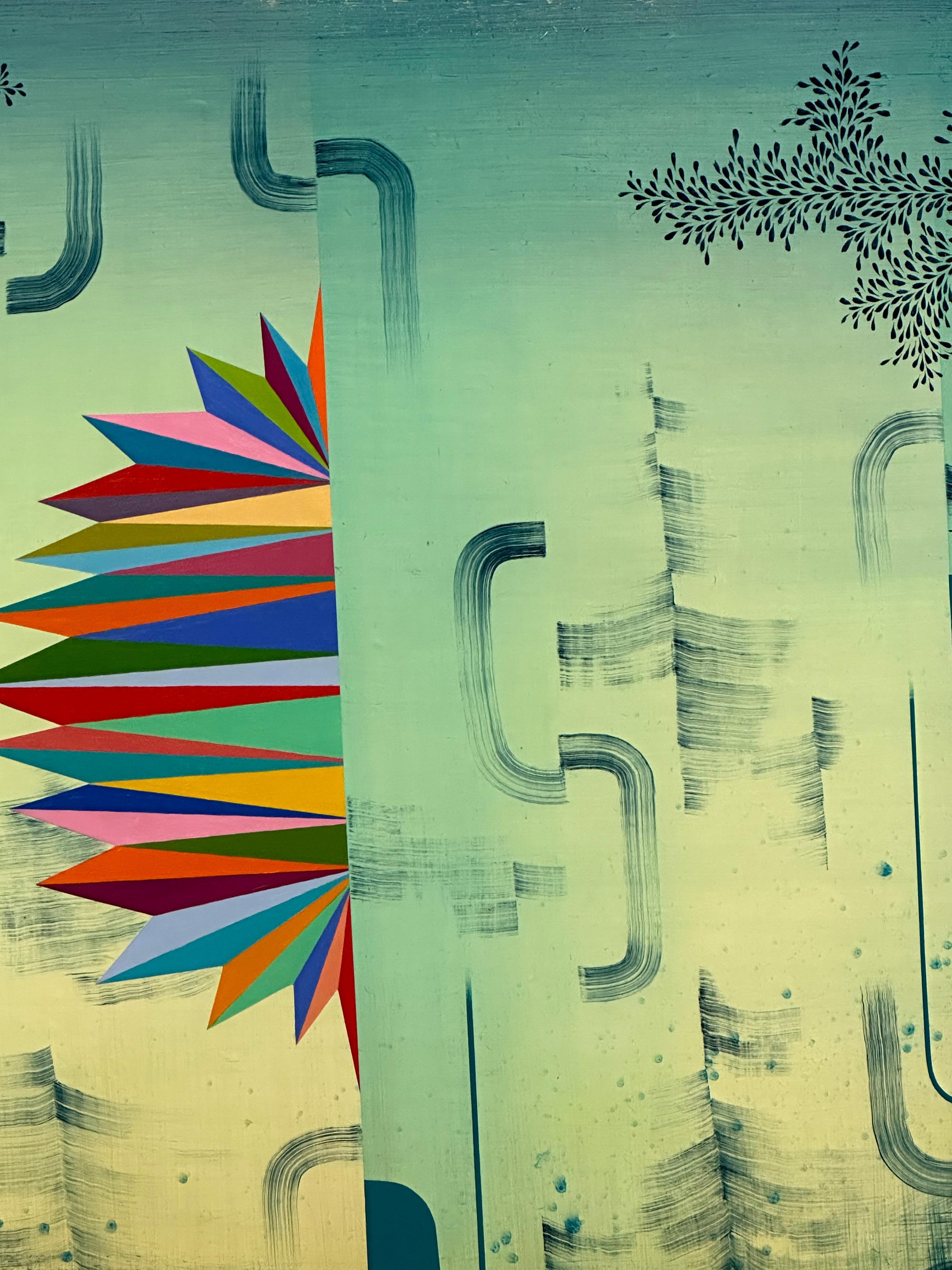Paesaggio astratto di grandi dimensioni Across the Universe, Blue Green Teal Rainbow Pattern in vendita 10