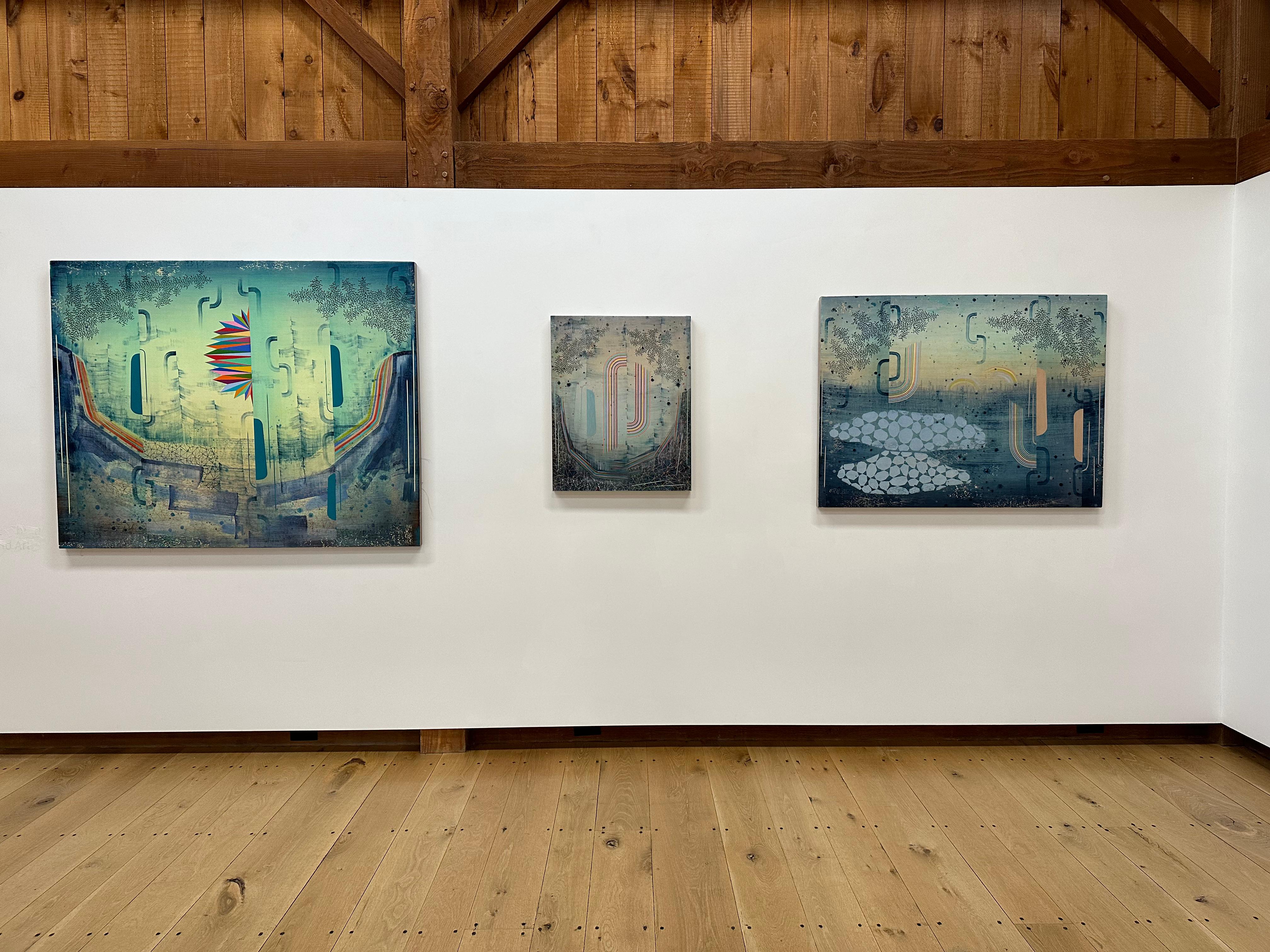 Paesaggio astratto di grandi dimensioni Across the Universe, Blue Green Teal Rainbow Pattern - Painting Contemporaneo di Gabe Brown