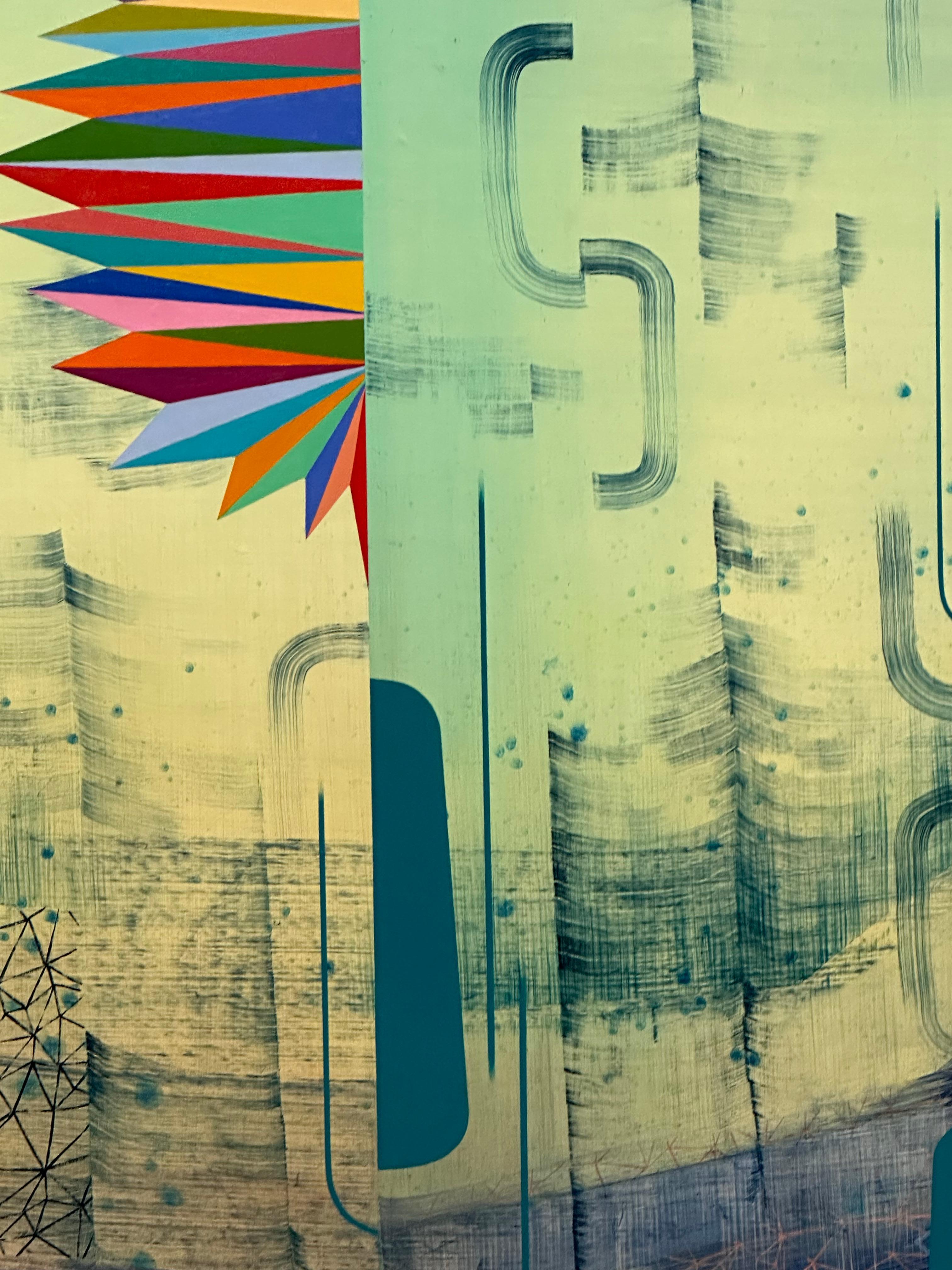 Paesaggio astratto di grandi dimensioni Across the Universe, Blue Green Teal Rainbow Pattern in vendita 1