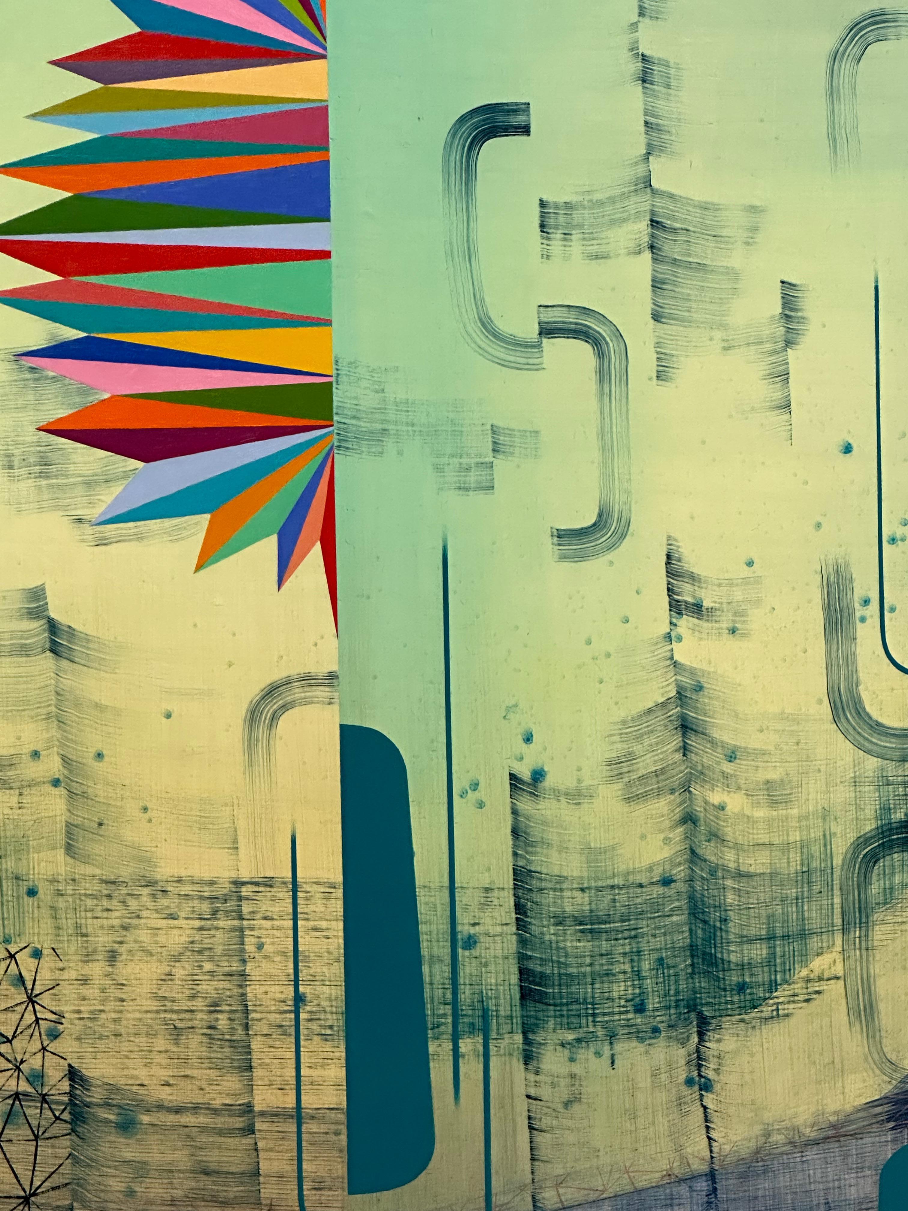 Paesaggio astratto di grandi dimensioni Across the Universe, Blue Green Teal Rainbow Pattern in vendita 2