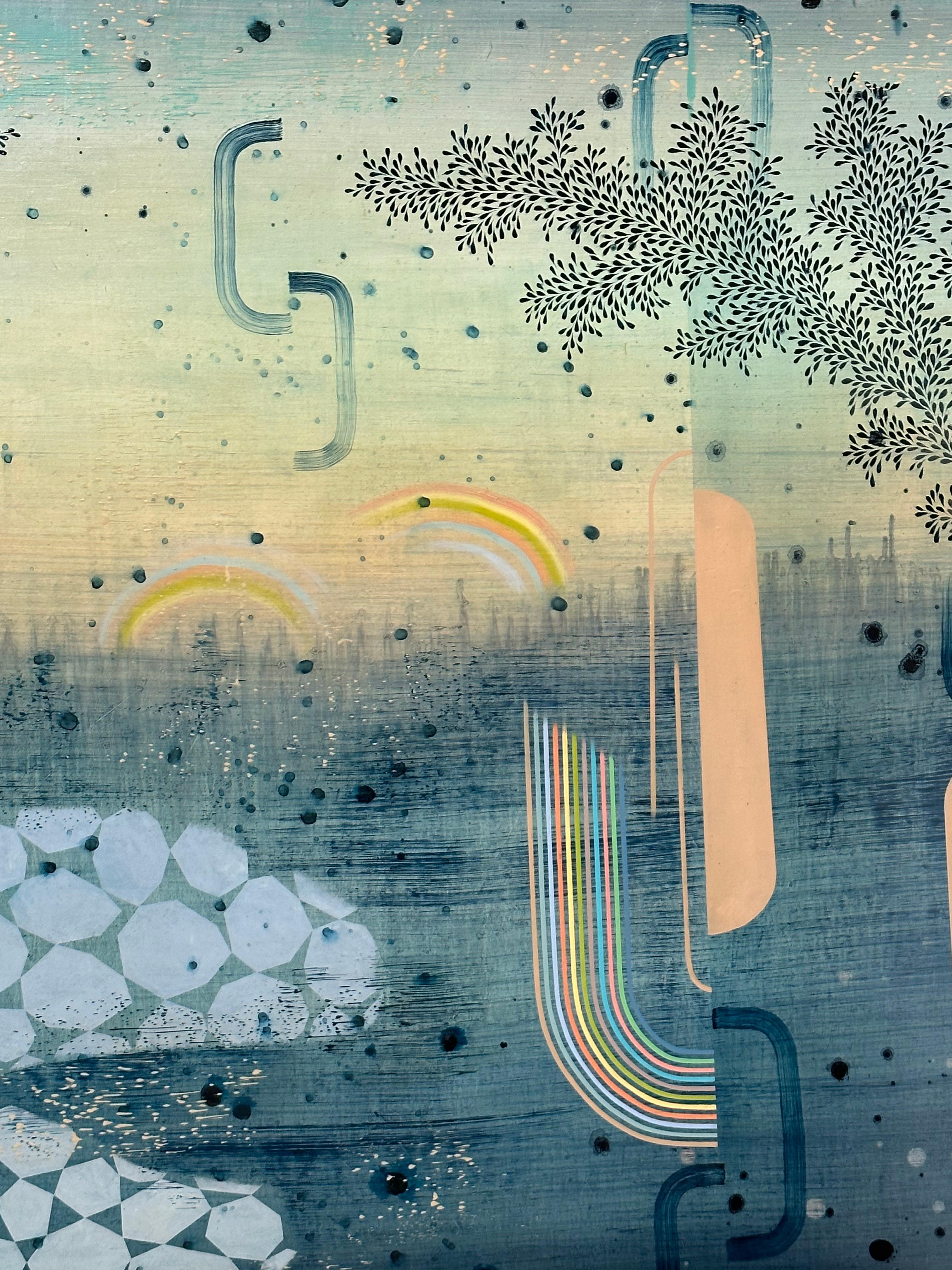 Allstones Cove, Azul Teal, Índigo, Cobalto, Melocotón Paisaje Abstracto en venta 6