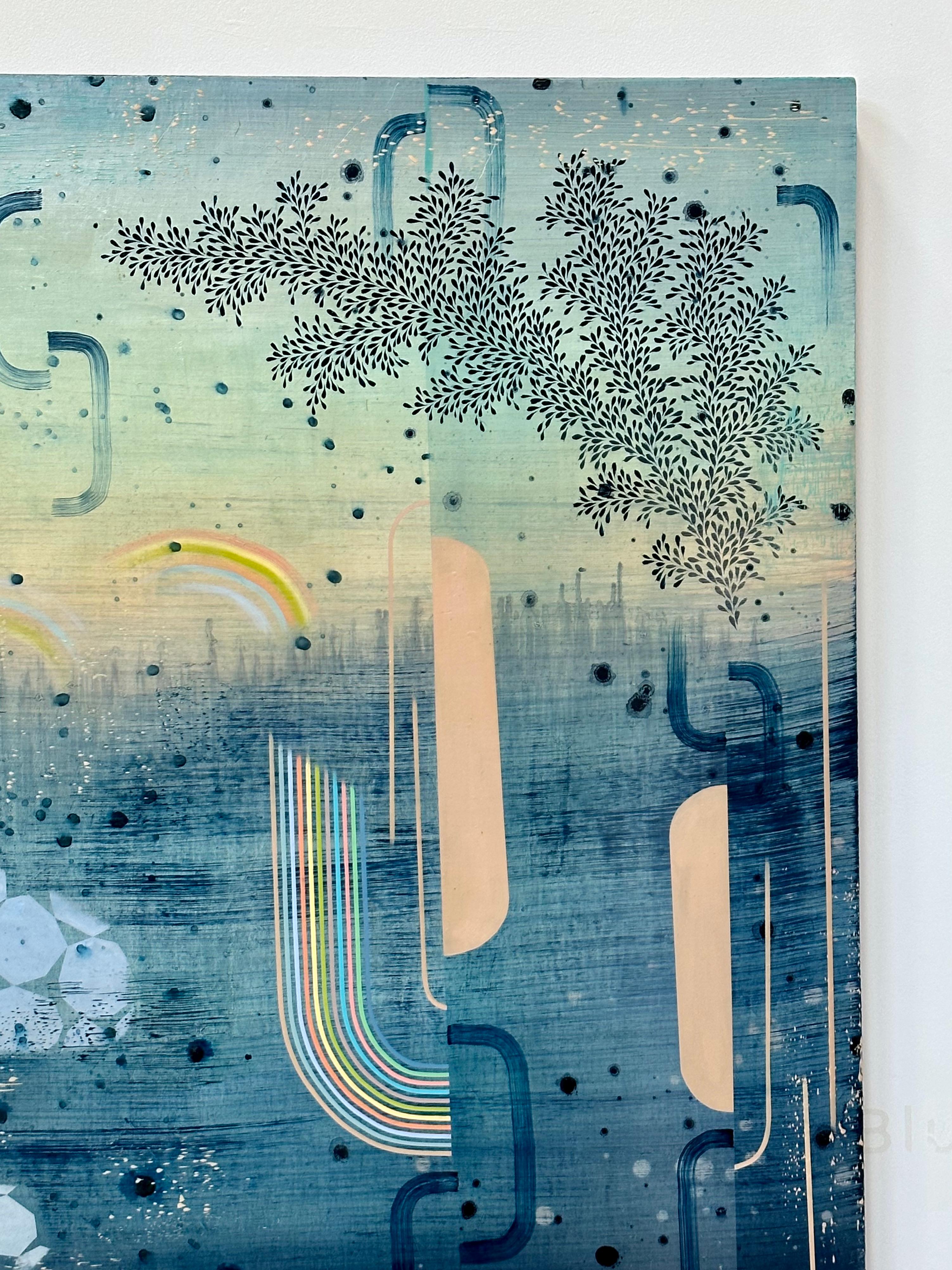 Allstones Cove, Azul Teal, Índigo, Cobalto, Melocotón Paisaje Abstracto en venta 8