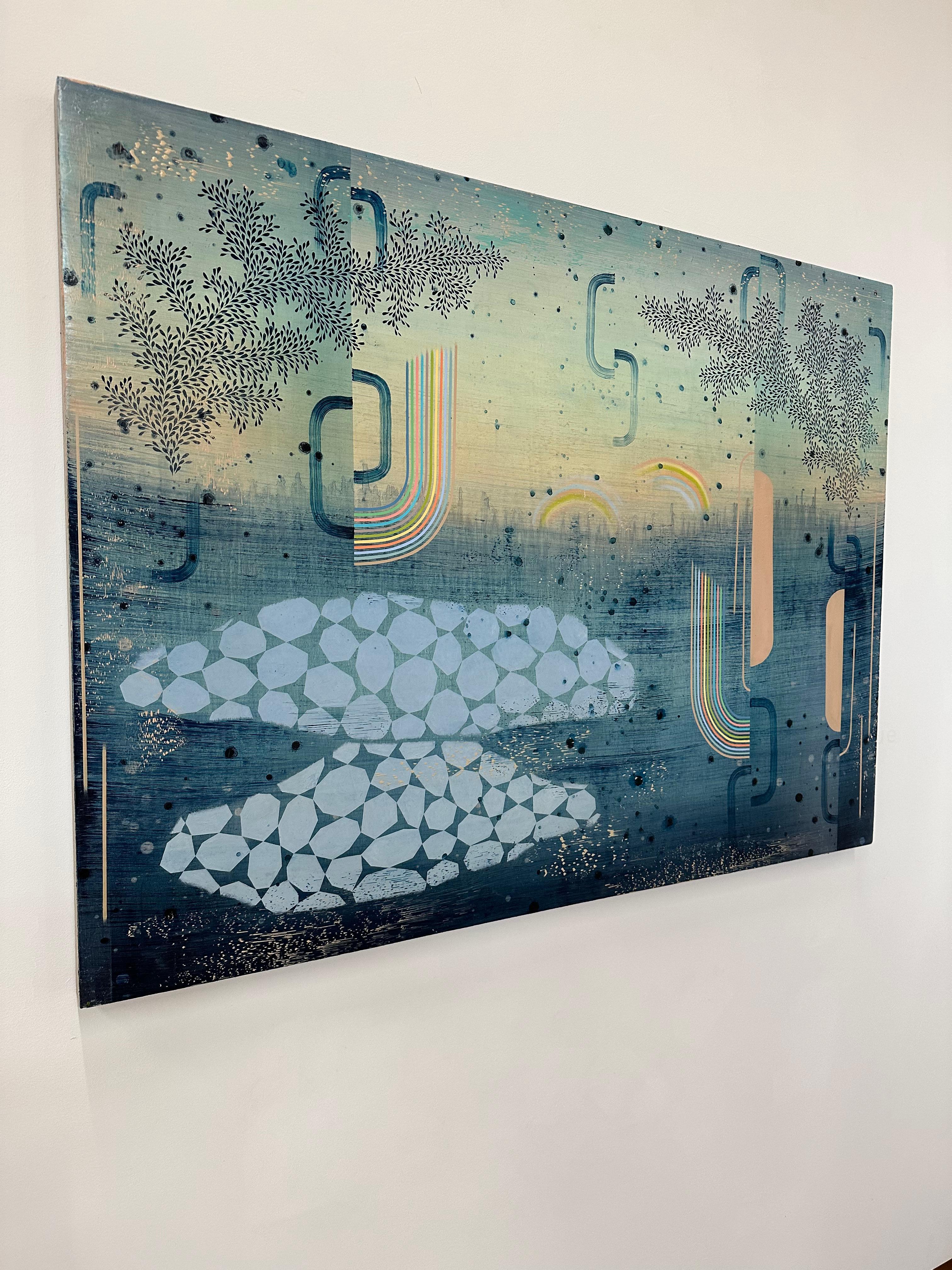 Allstones Cove, Azul Teal, Índigo, Cobalto, Melocotón Paisaje Abstracto en venta 10