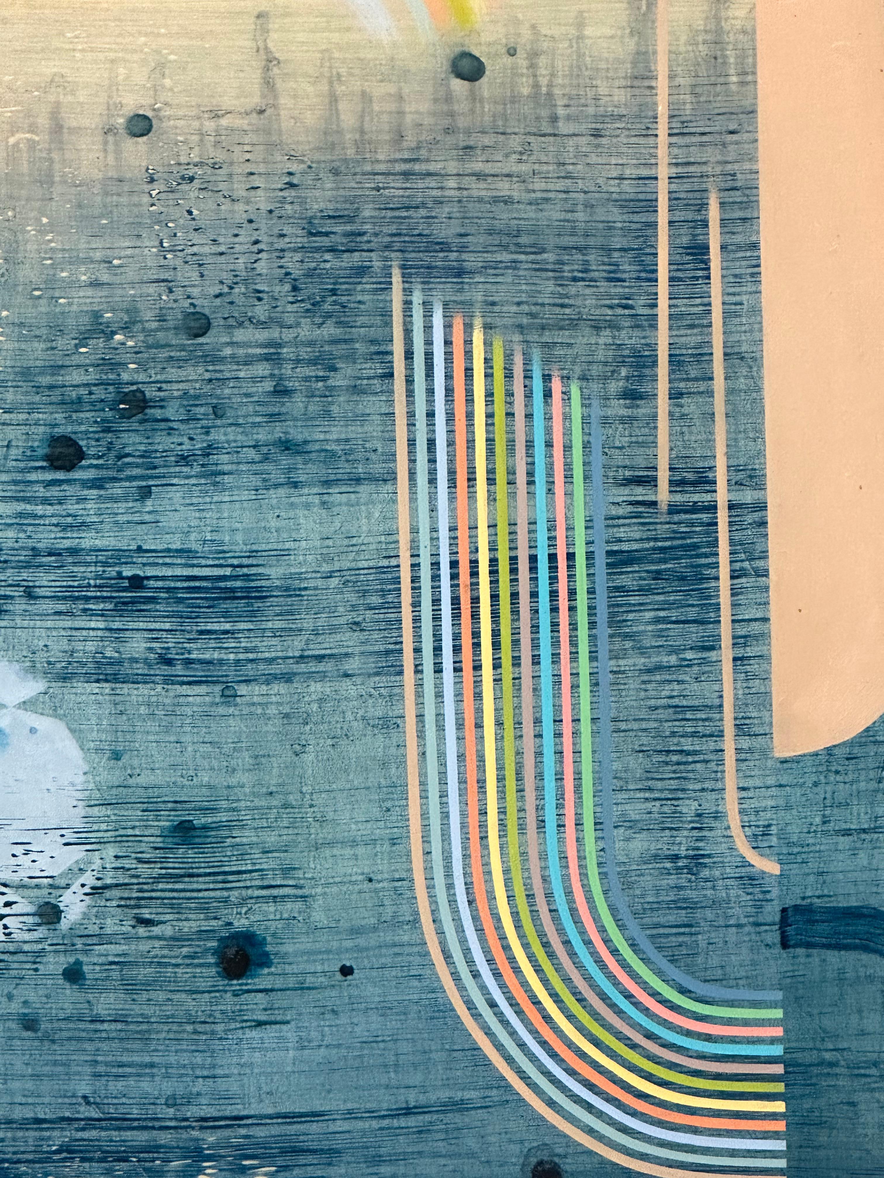 Allstones Cove, Azul Teal, Índigo, Cobalto, Melocotón Paisaje Abstracto en venta 4