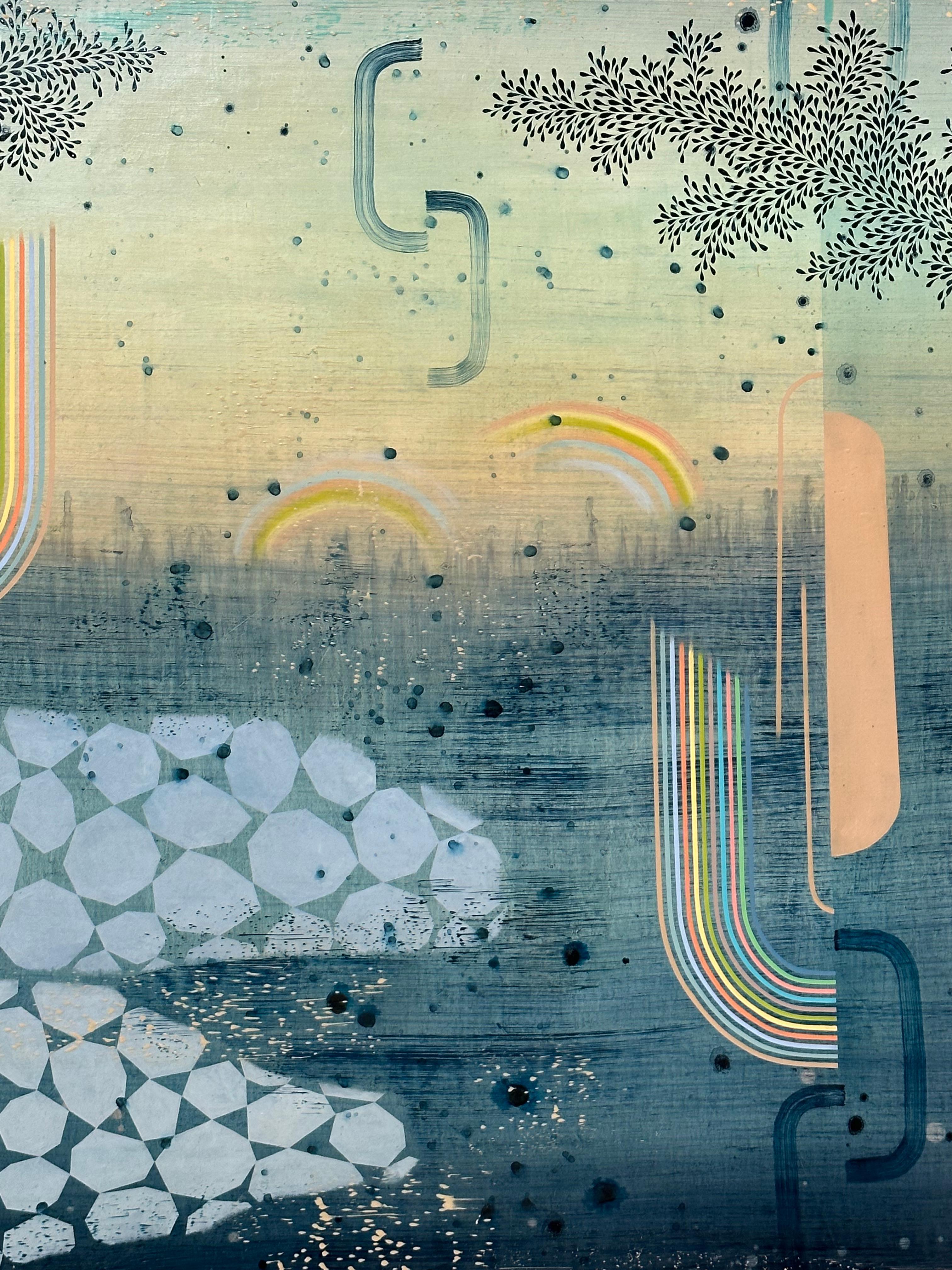 Allstones Cove, Azul Teal, Índigo, Cobalto, Melocotón Paisaje Abstracto en venta 5