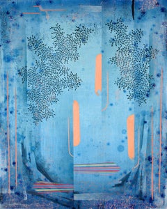 Backwater Blues - Contemporary Abstract Landscape Pattern Stripes Leaves, 2025