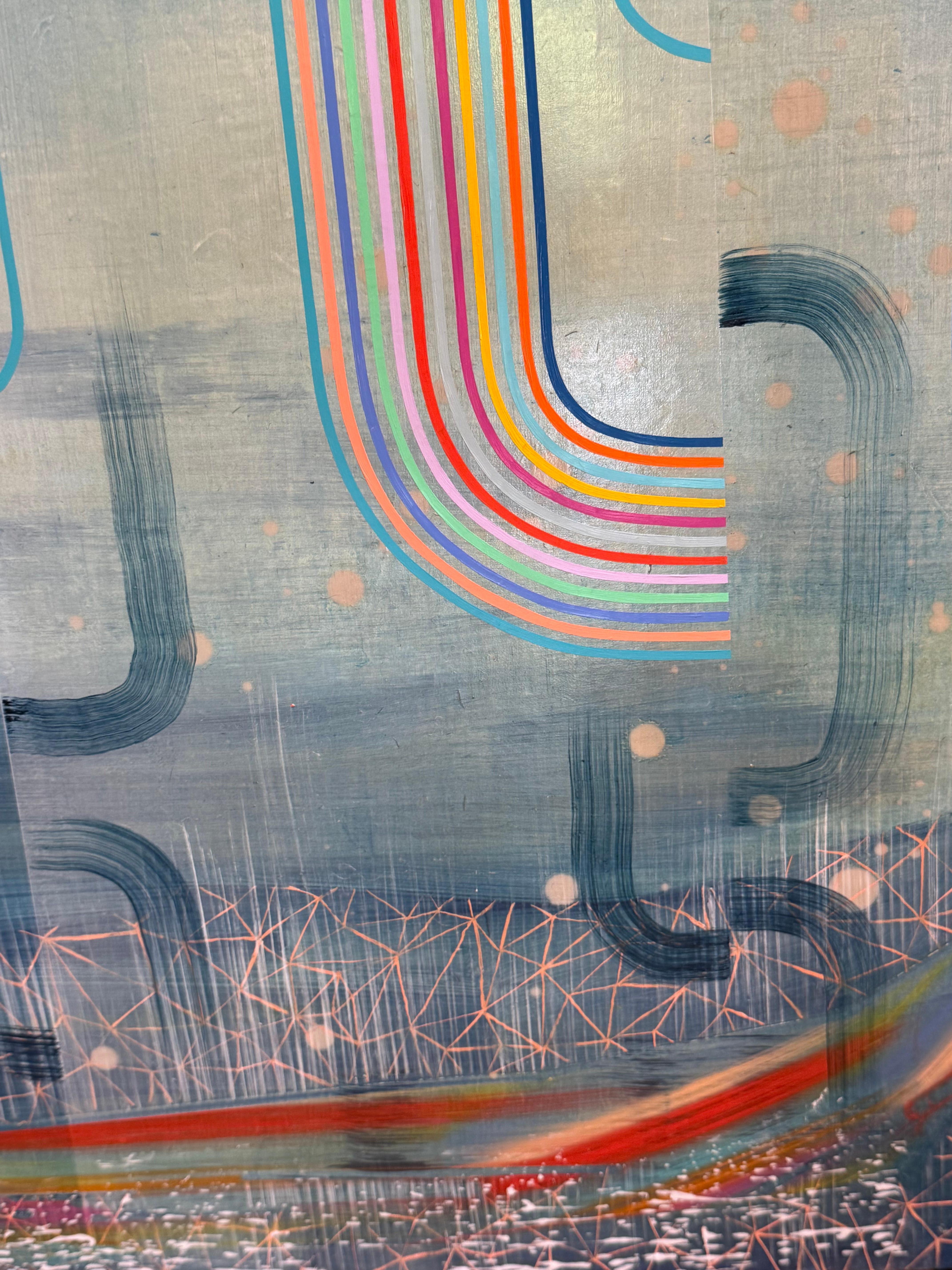 Blue Vista - Zeitgenössische abstrakte blaue Regenbogen Muster Streifen Blätter, 2023 im Angebot 6