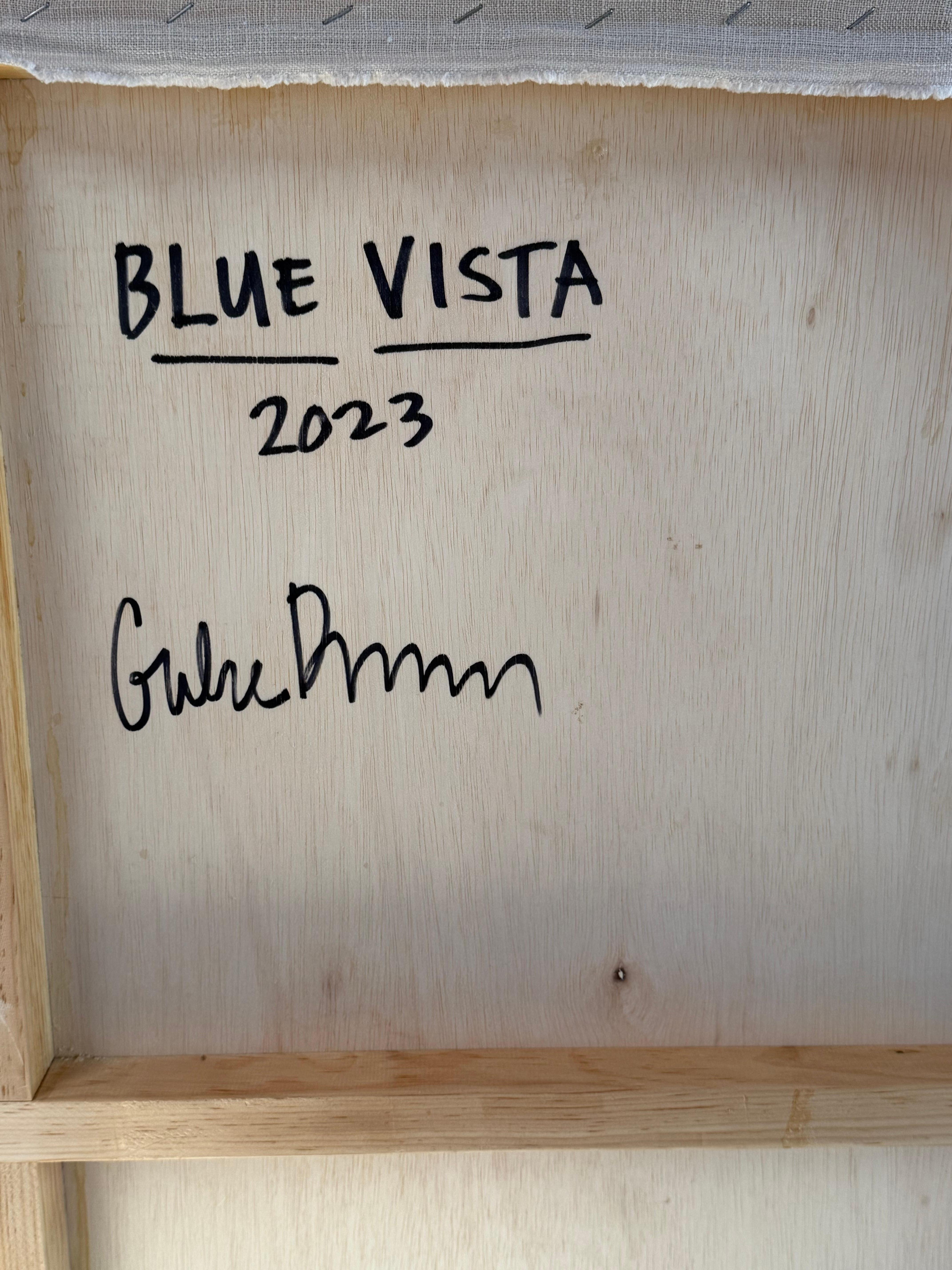 Blue Vista - Zeitgenössische abstrakte blaue Regenbogen Muster Streifen Blätter, 2023 im Angebot 7