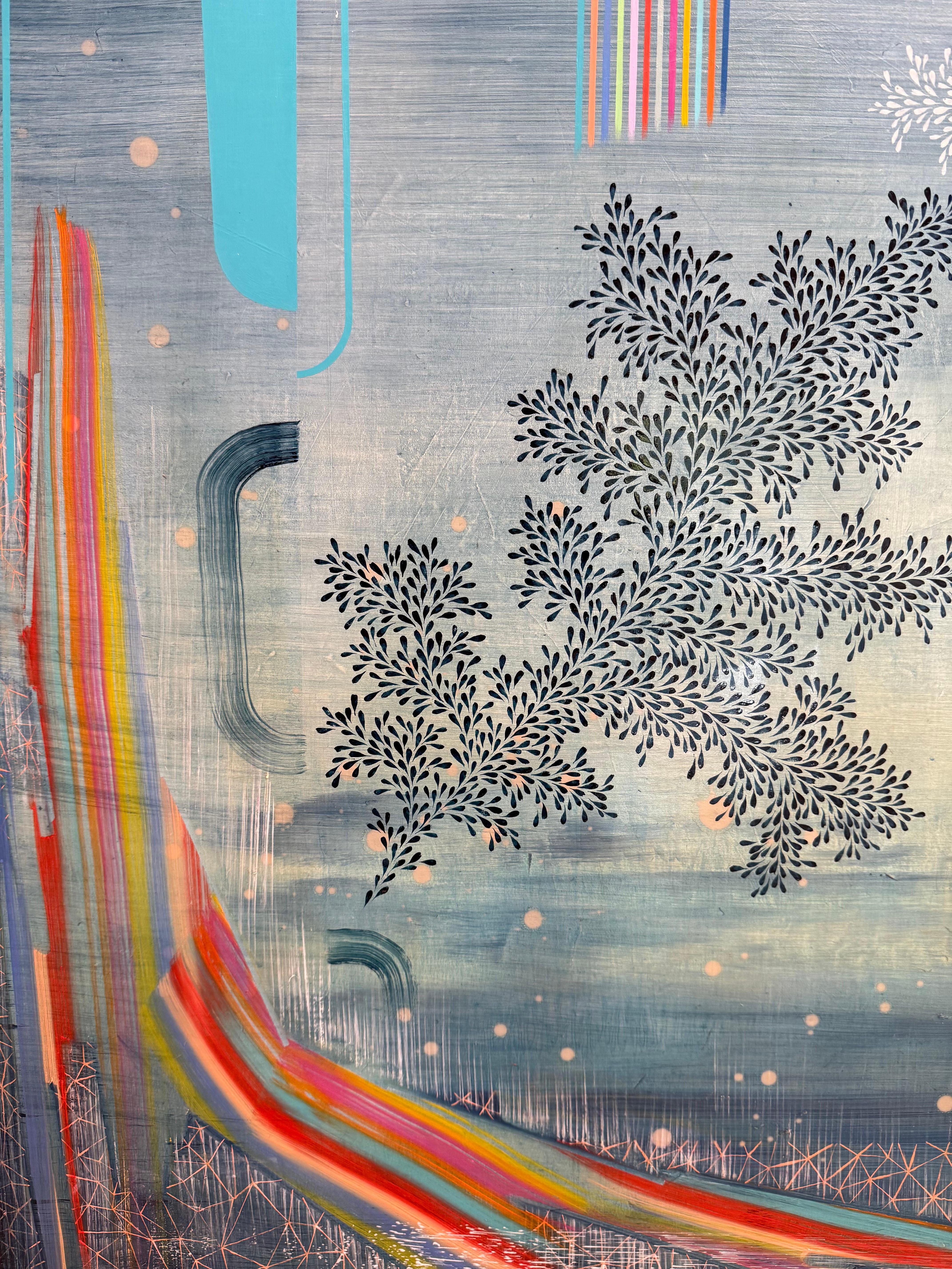 Blue Vista - Zeitgenössische abstrakte blaue Regenbogen Muster Streifen Blätter, 2023 – Painting von Gabe Brown