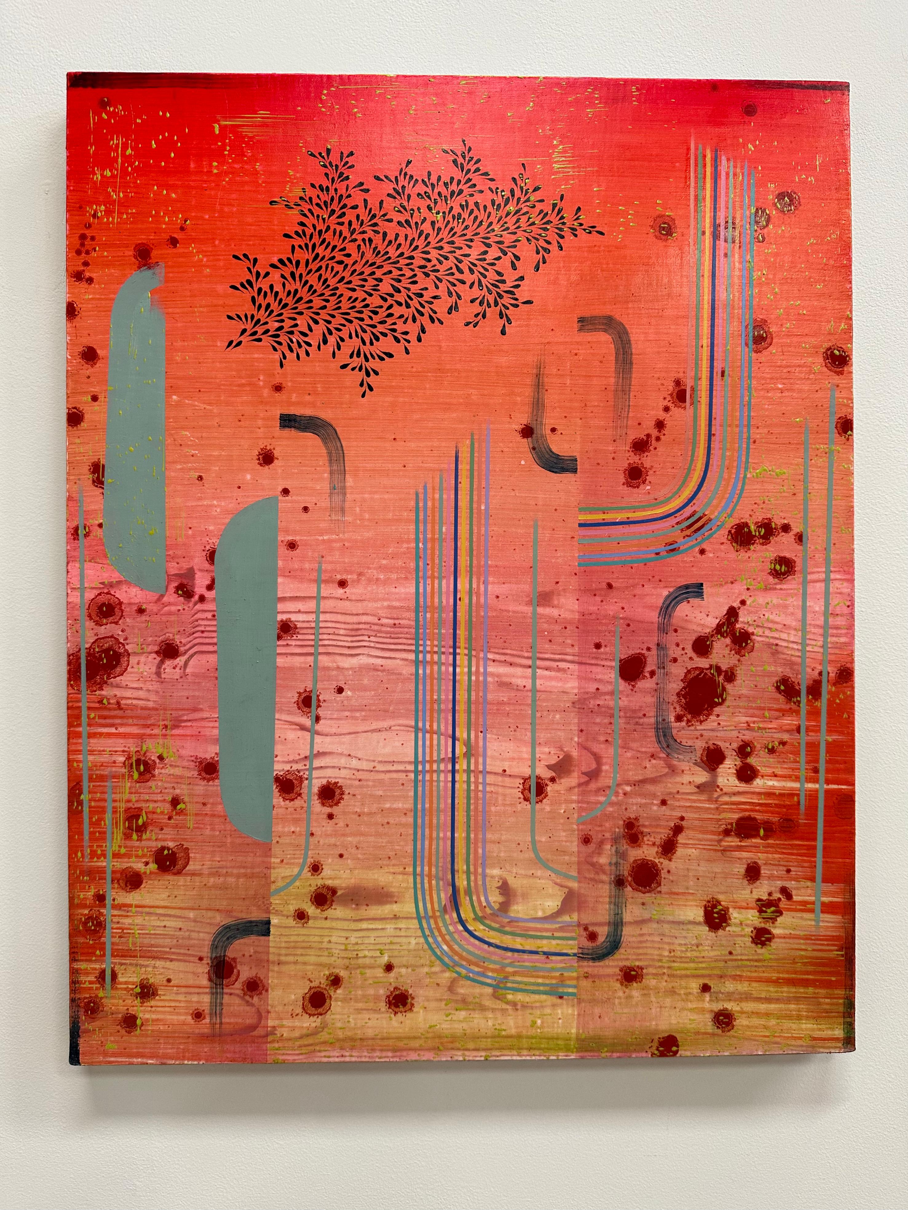 Cha Cha - Patrones Abstractos Contemporáneos Neón Brillante Rosa Coral Gris. 2023 - Painting de Gabe Brown