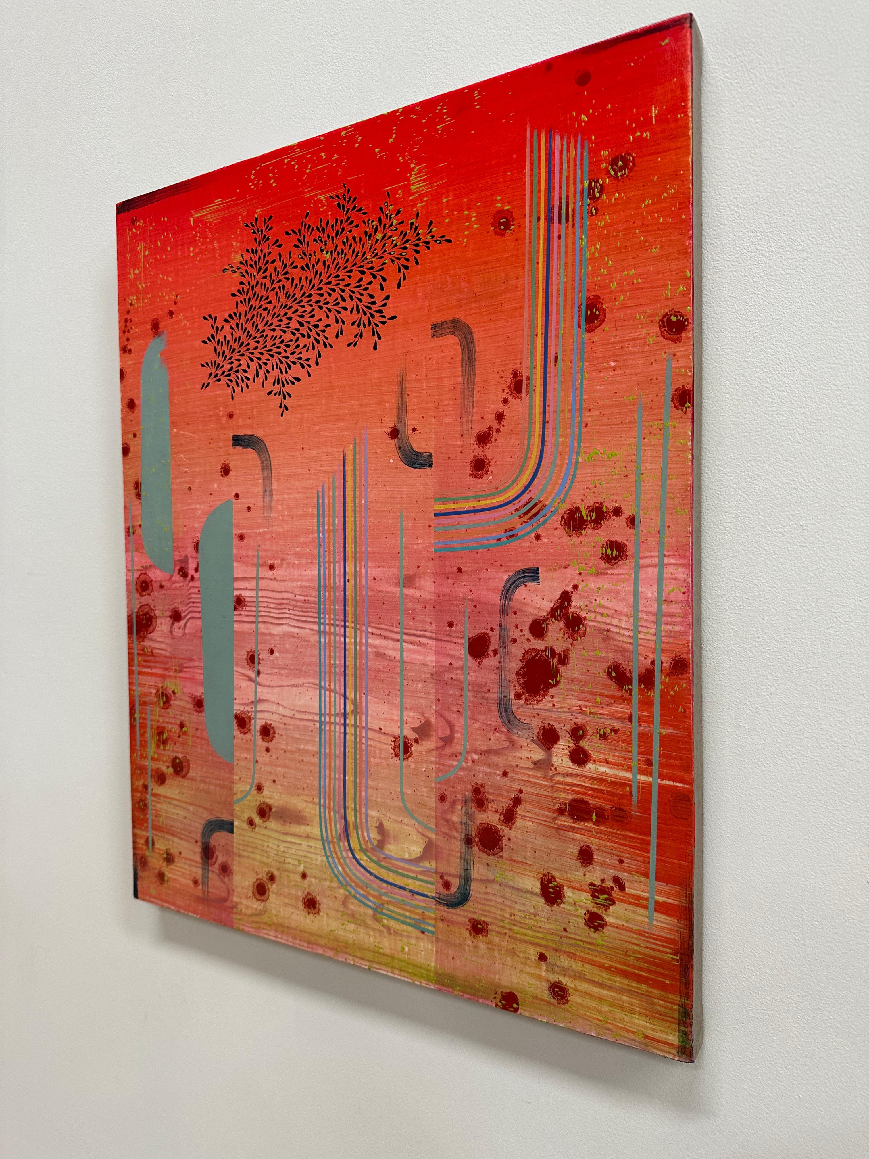 Cha Cha - Patrones Abstractos Contemporáneos Neón Brillante Rosa Coral Gris. 2023 en venta 2