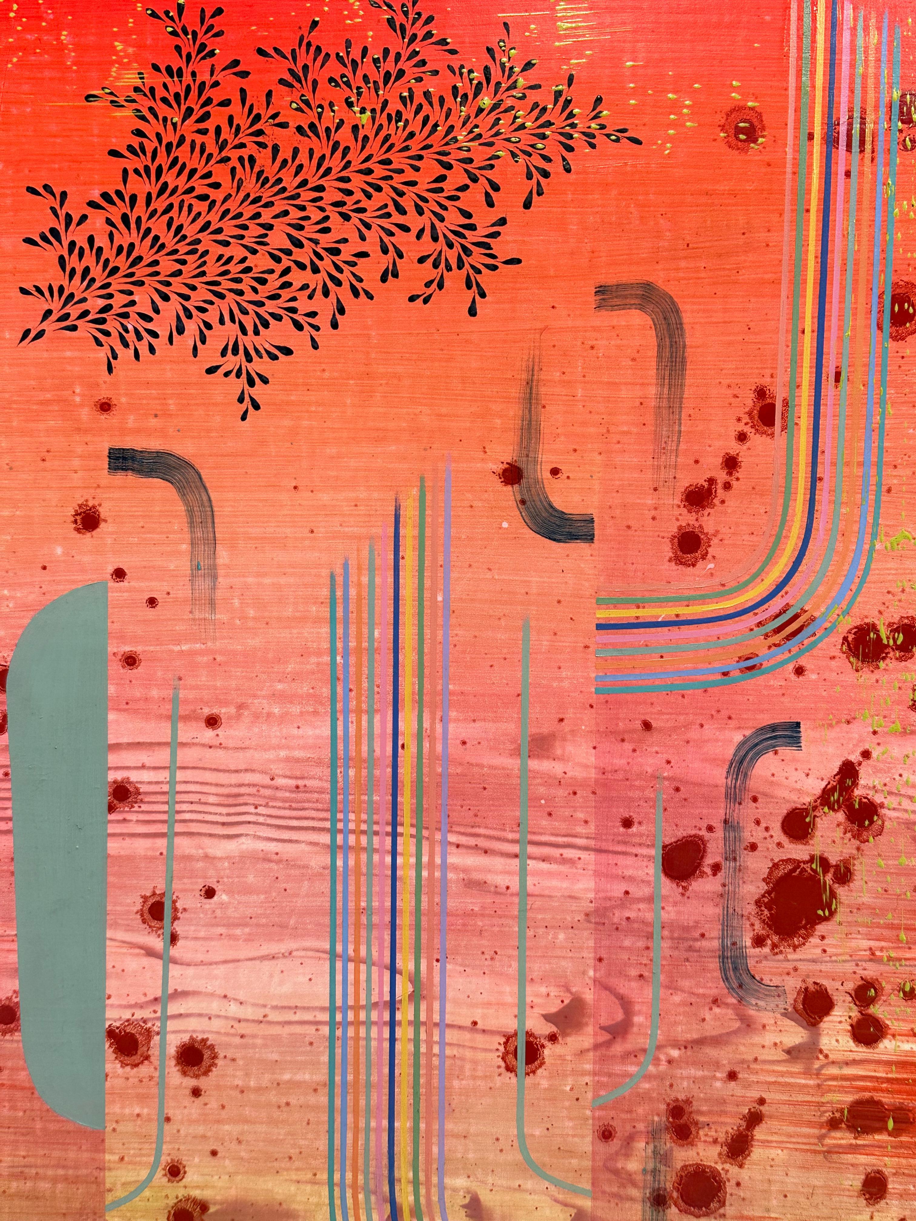 Cha Cha - Patrones Abstractos Contemporáneos Neón Brillante Rosa Coral Gris. 2023 en venta 4
