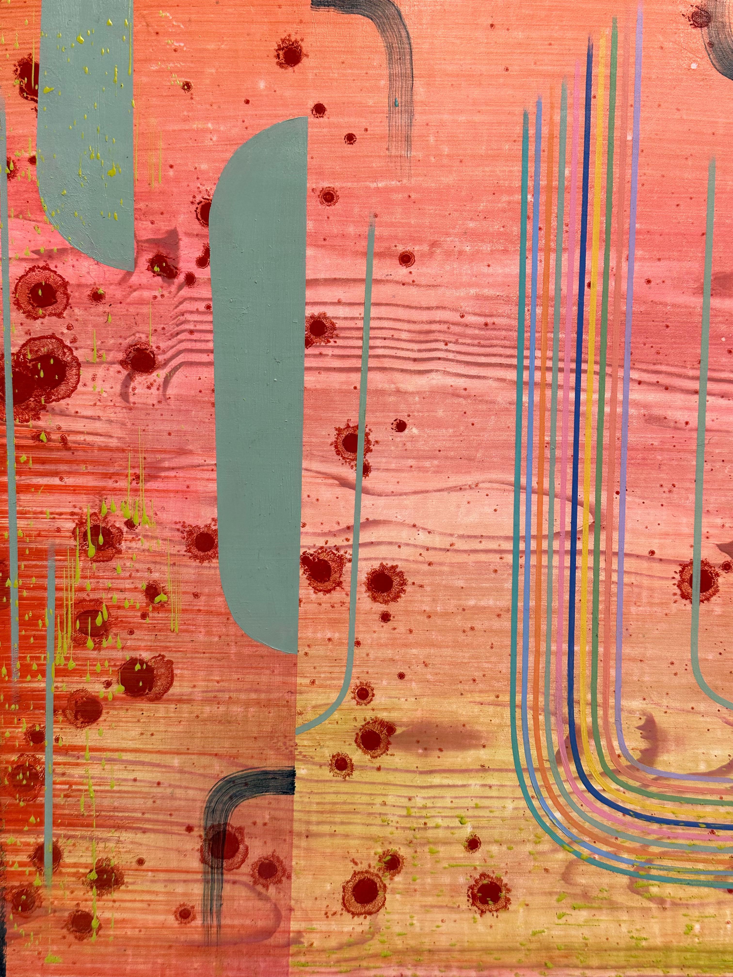 Cha Cha - Patrones Abstractos Contemporáneos Neón Brillante Rosa Coral Gris. 2023 en venta 6