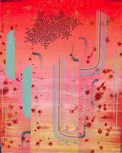 Cha Cha - Contemporary Abstract Patterns Bright Neon Coral Pink Gray. 2023