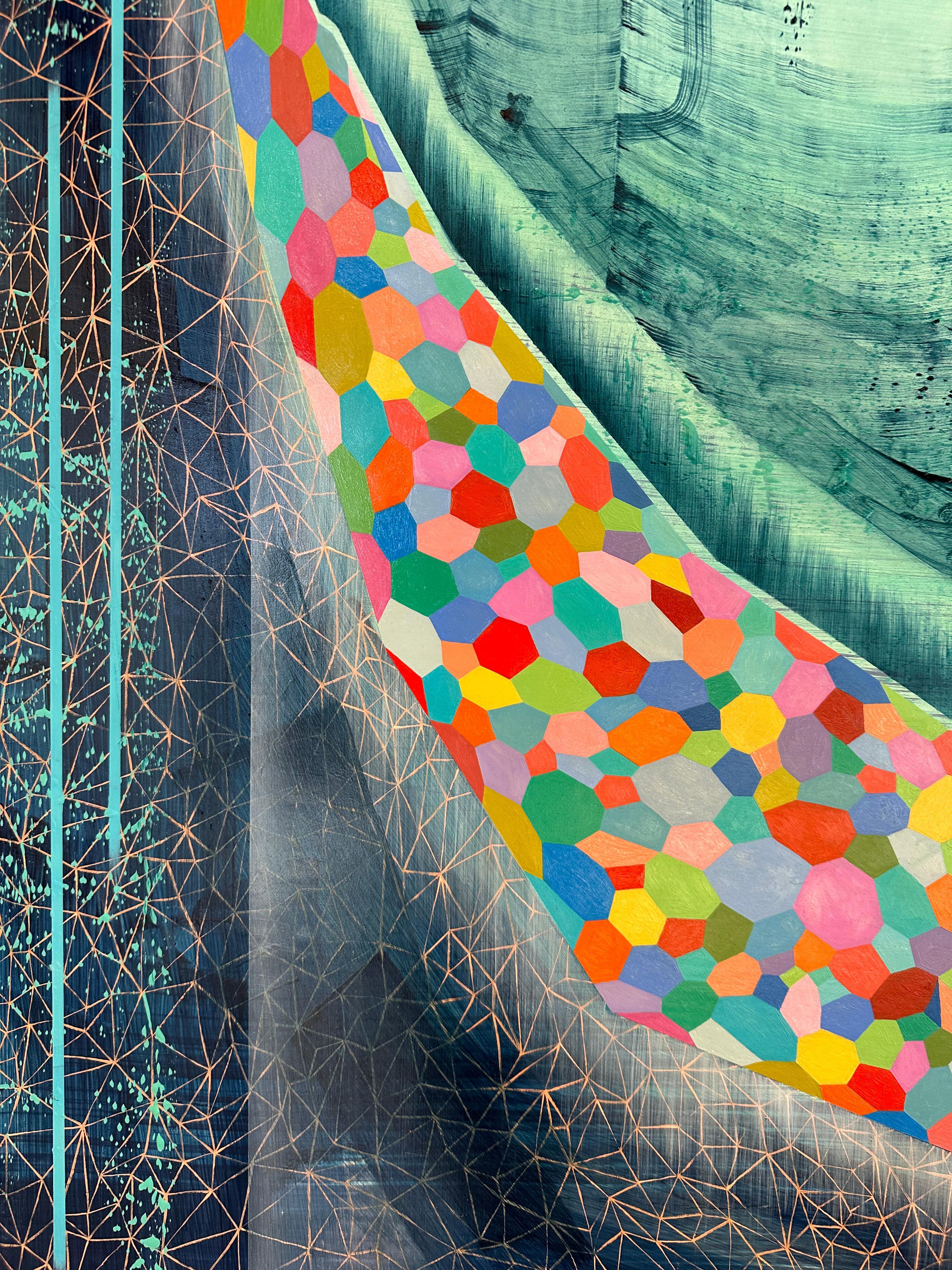 Clearest View - Sky Blue Teal Mint Rainbow Pattern Abstract Landscape, 2023 (Zeitgenössisch), Painting, von Gabe Brown