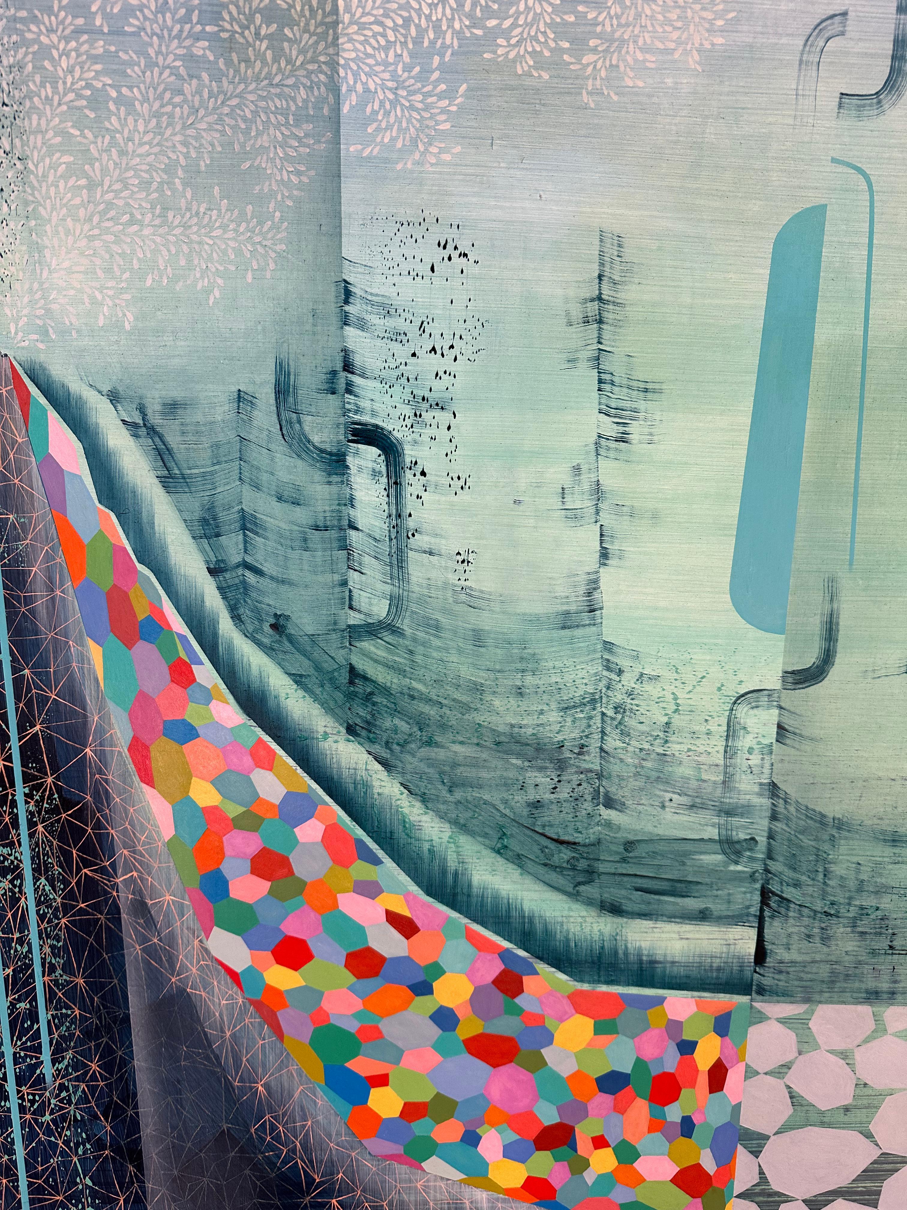 Clearest View - Sky Blue Teal Mint Rainbow Pattern Abstract Landscape, 2023 (Blau), Abstract Painting, von Gabe Brown