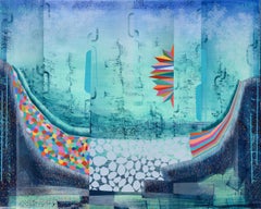 Clearest View - Sky Blue Teal Mint Rainbow Pattern Abstract Landscape, 2023