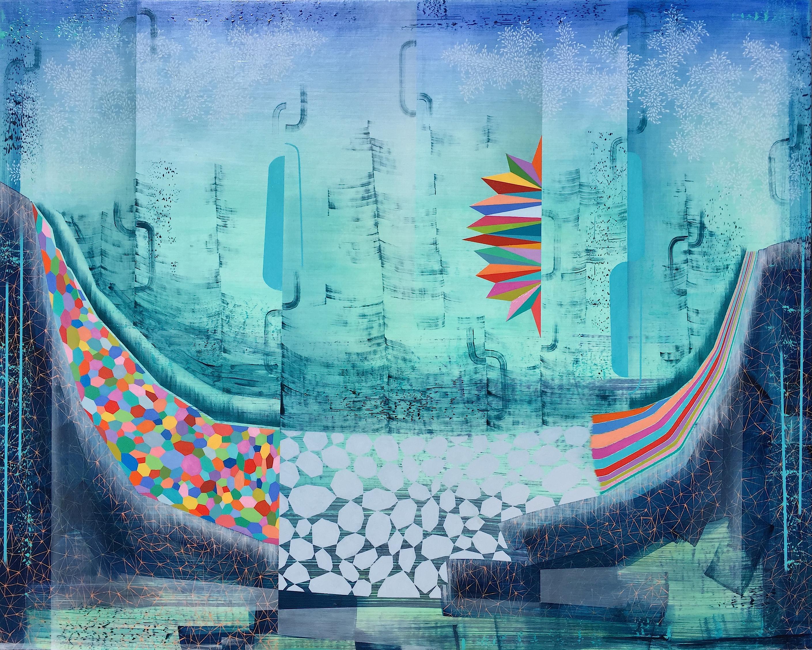 Abstract Painting de Gabe Brown - Vista más clara - Paisaje abstracto con motivo arco iris azul celeste teal menta, 2023