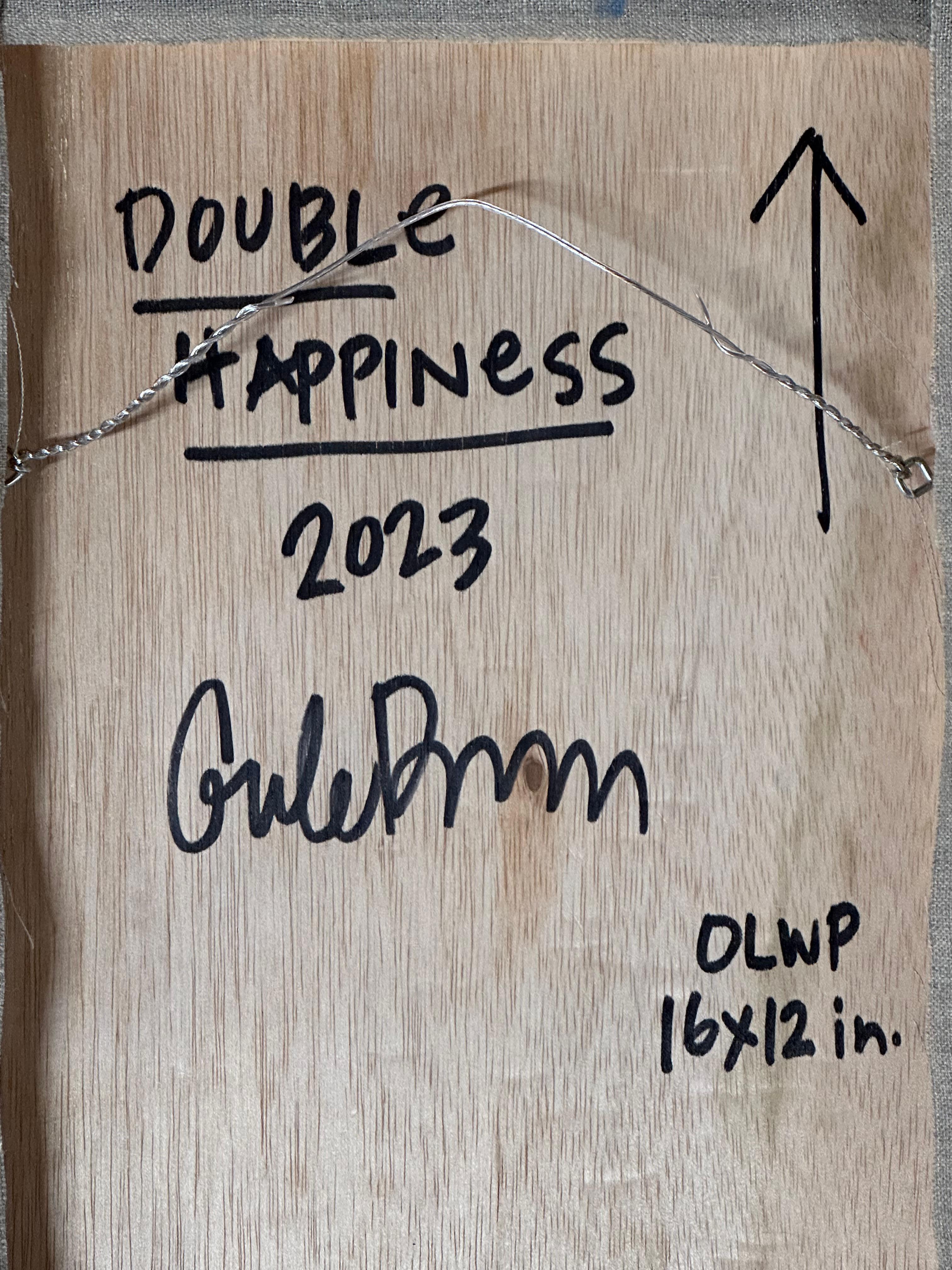 Double Happiness - Blue Lime Green Teal Abstract Patterns Leaves Stripes, 2023 im Angebot 4