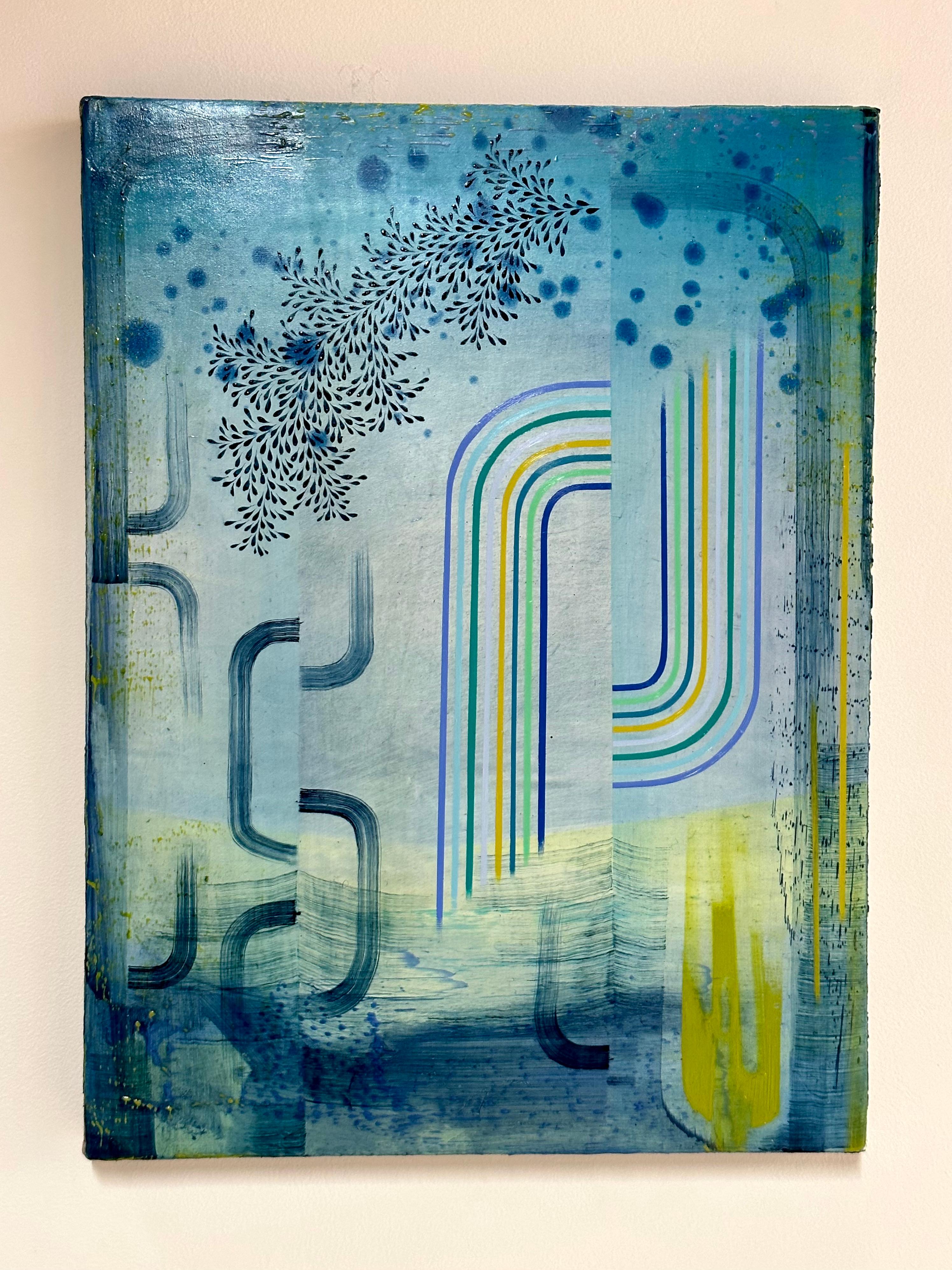 Double Happiness, Blue, Lime Green, Teal, Indigo Abstract Patterns - Painting by Gabe Brown