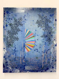 Estrella - Contemporary Abstract Landscape Pattern Rainbow Stripes Leaves, 2025