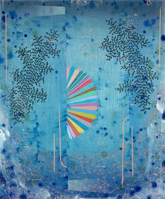 Estrella - Contemporary Abstract Landscape Pattern Rainbow Stripes Leaves, 2025