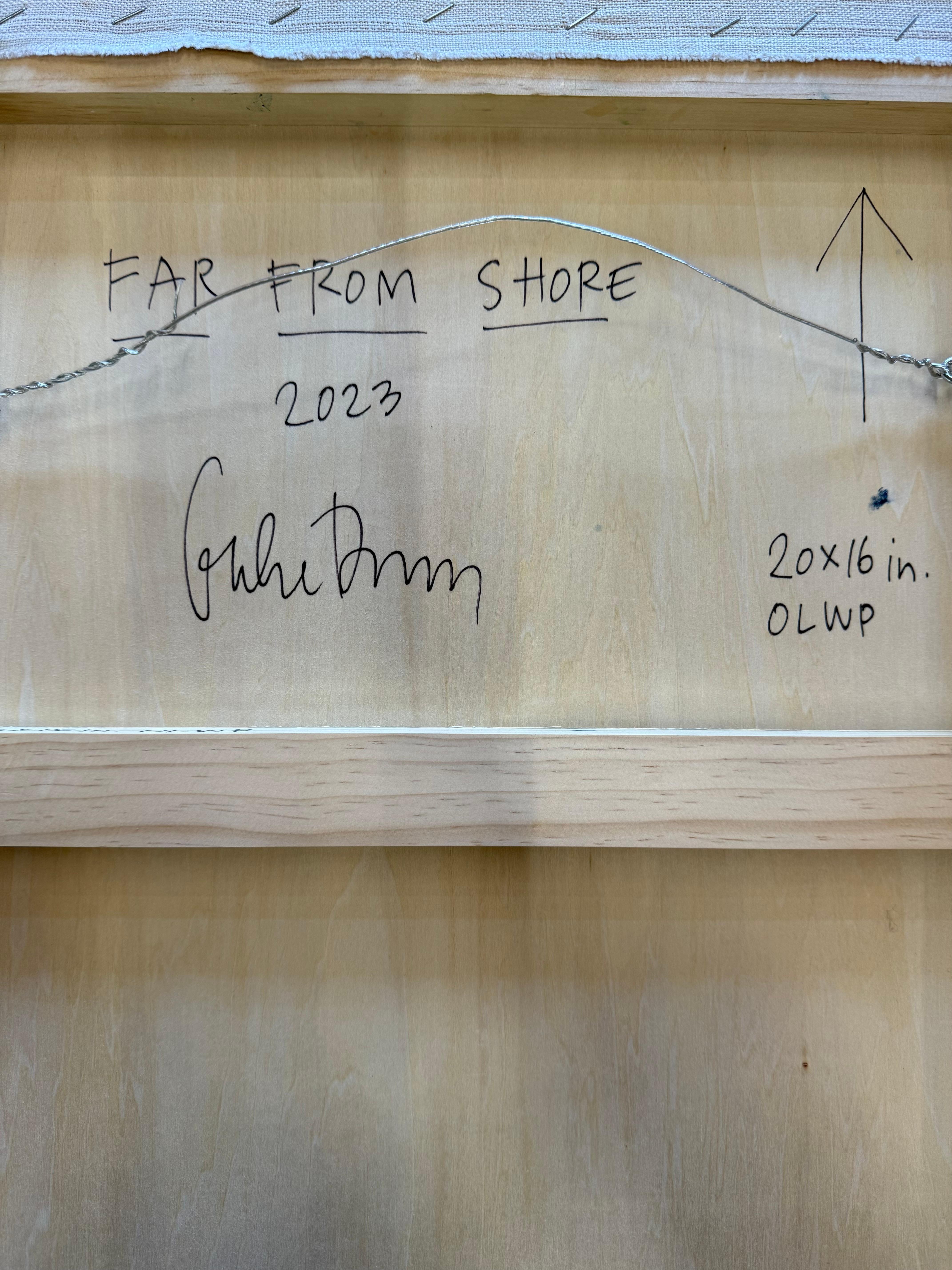 Far from Shore - Contemporary Abstract Pattern Stripes Leaves Blue Peach, 2023 im Angebot 7