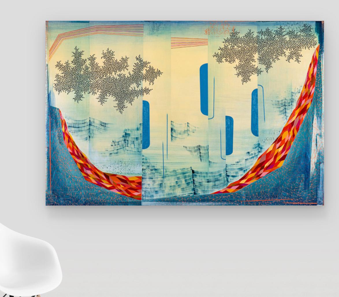 Fire Water Sky, Large Horizontal Abstract Landscape in Dark Red, Blue, Yellow 5