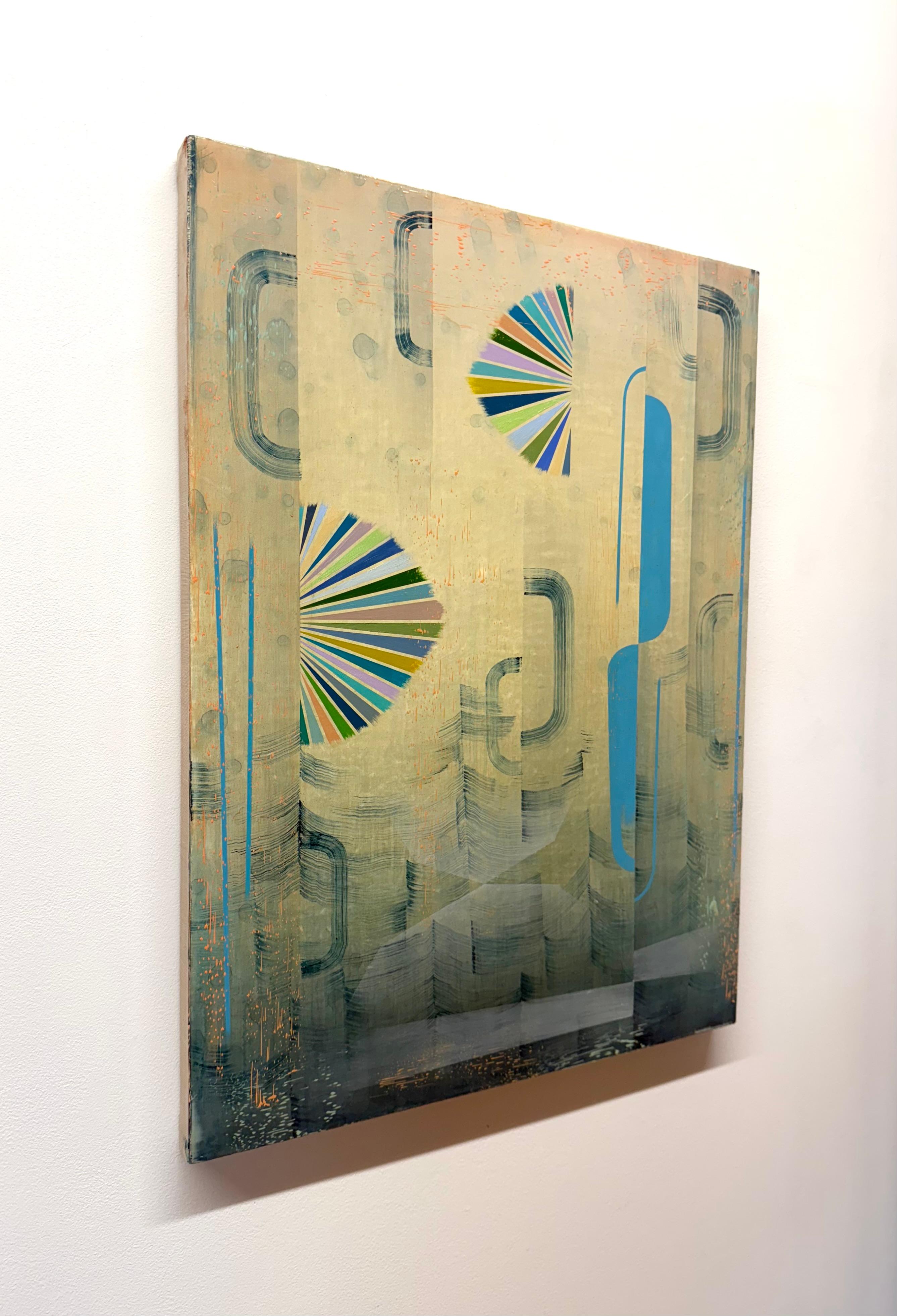 Gray Mist - Blue Green Teal Abstract Geometric Patterns Stripes Waves, 2023 For Sale 10