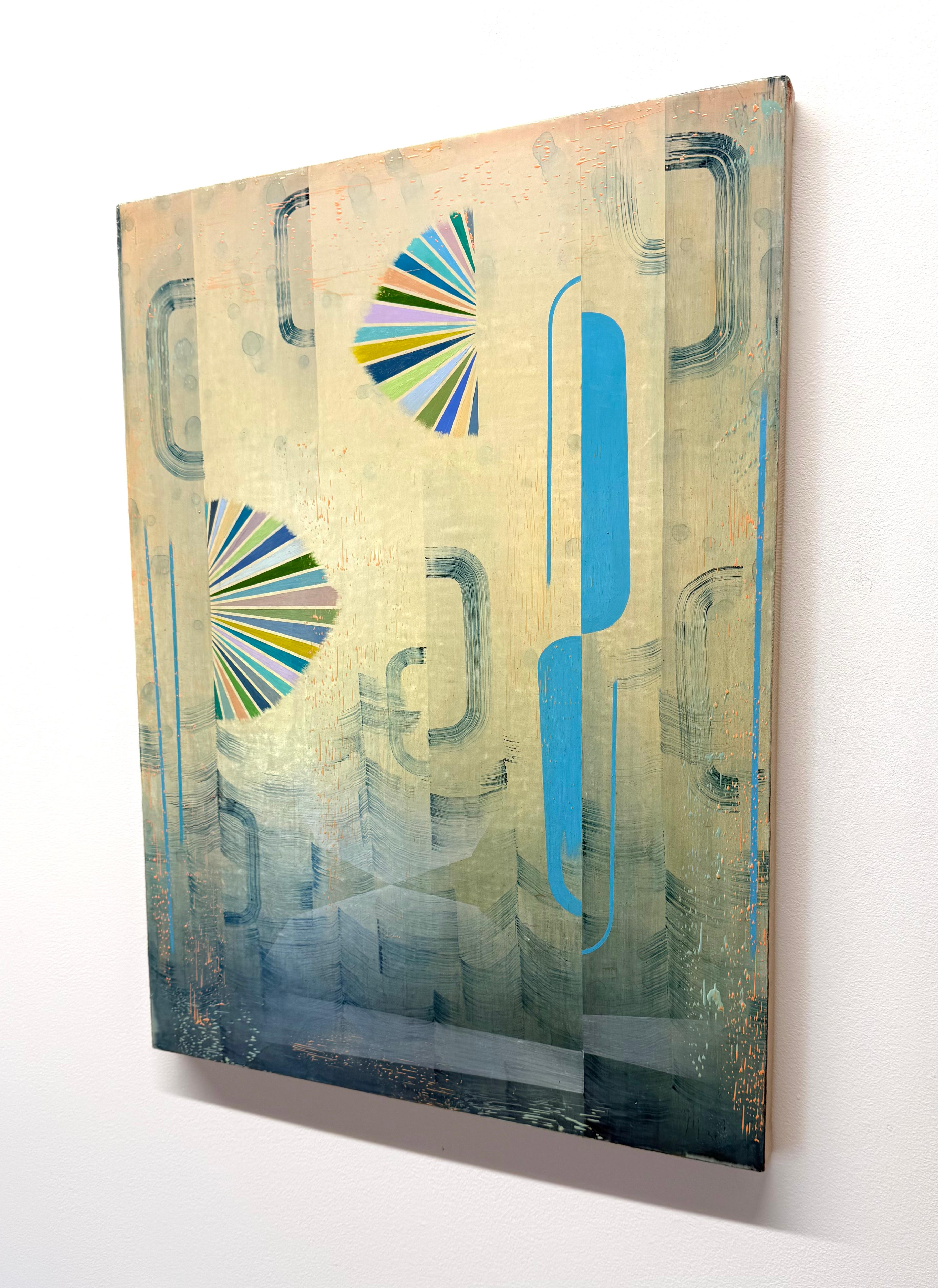 Gray Mist - Blue Green Teal Abstract Geometric Patterns Stripes Waves, 2023 - Painting by Gabe Brown
