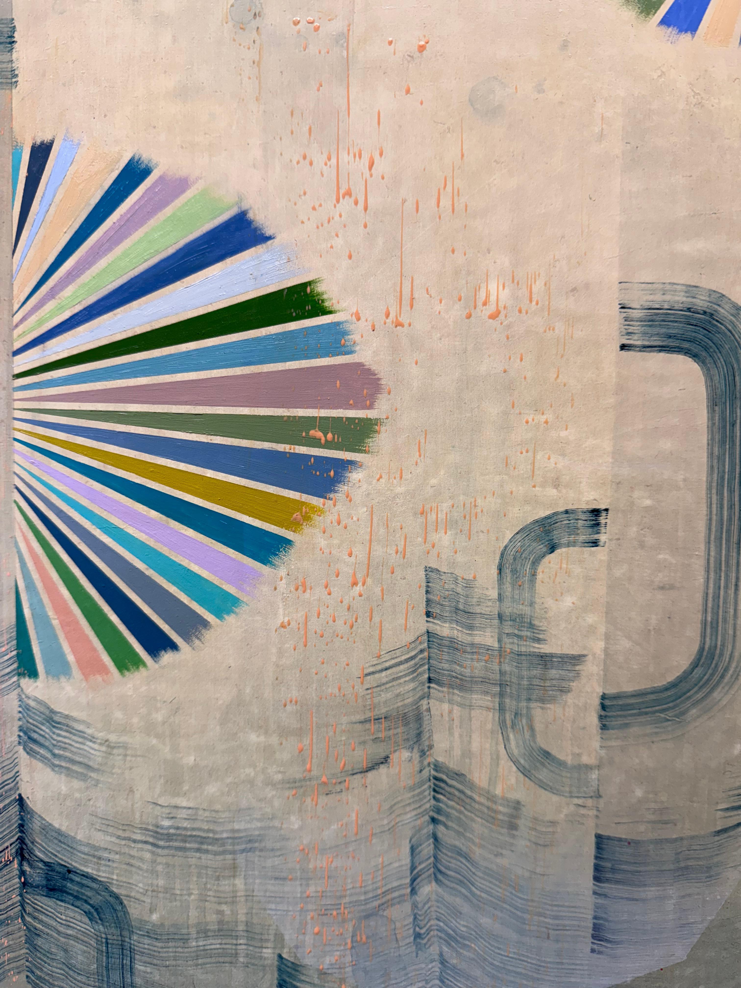 Gray Mist - Blue Green Teal Abstract Geometric Patterns Stripes Waves, 2023 For Sale 1