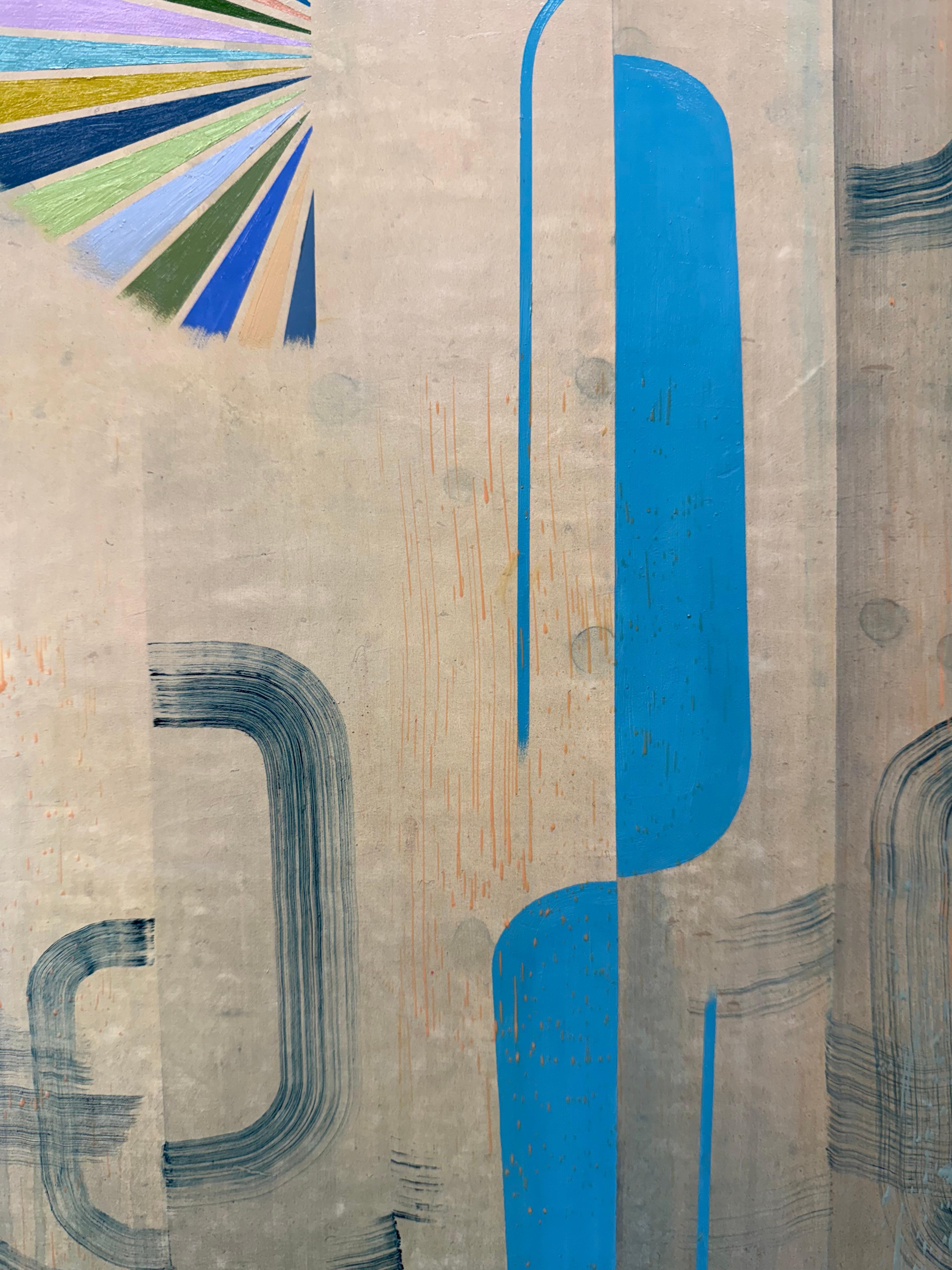 Gray Mist - Blue Green Teal Abstract Geometric Patterns Stripes Waves, 2023 For Sale 2