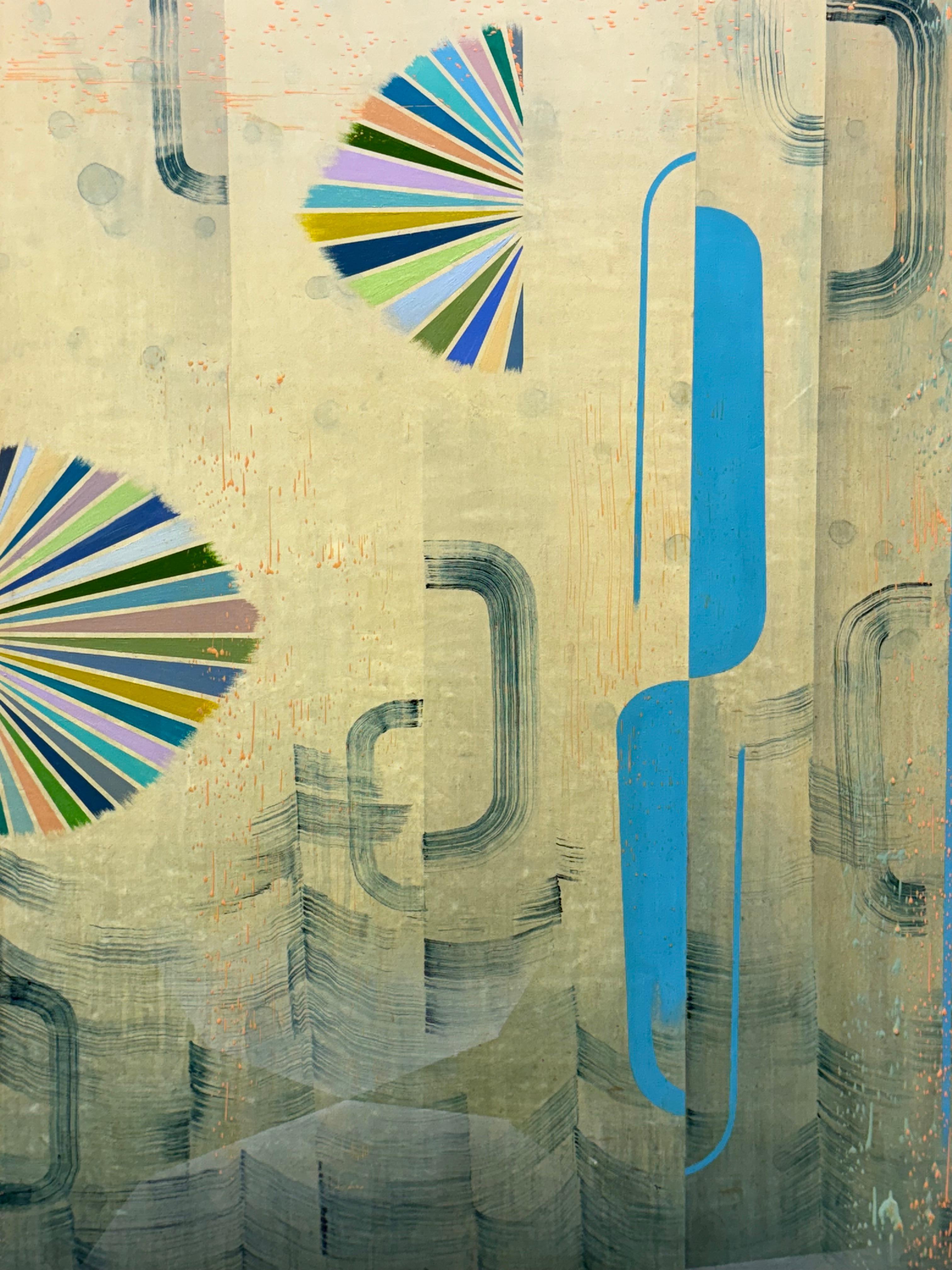 Gray Mist - Blue Green Teal Abstract Geometric Patterns Stripes Waves, 2023 For Sale 3