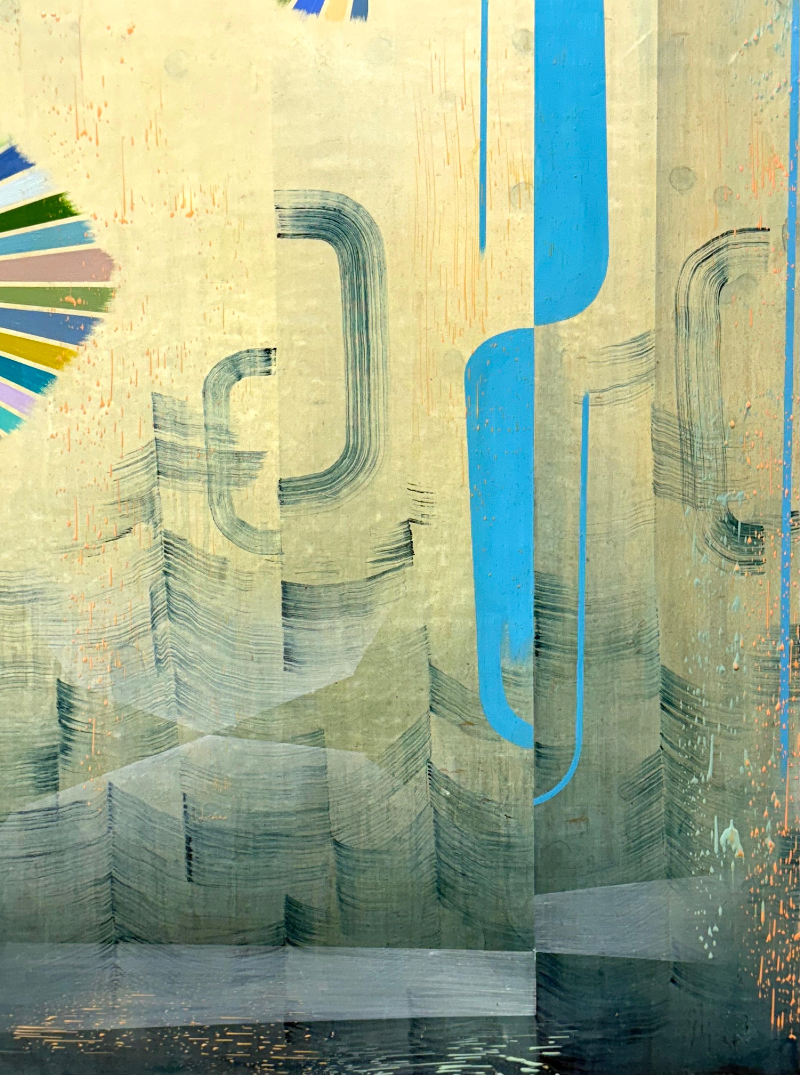 Gray Mist - Blue Green Teal Abstract Geometric Patterns Stripes Waves, 2023 For Sale 4