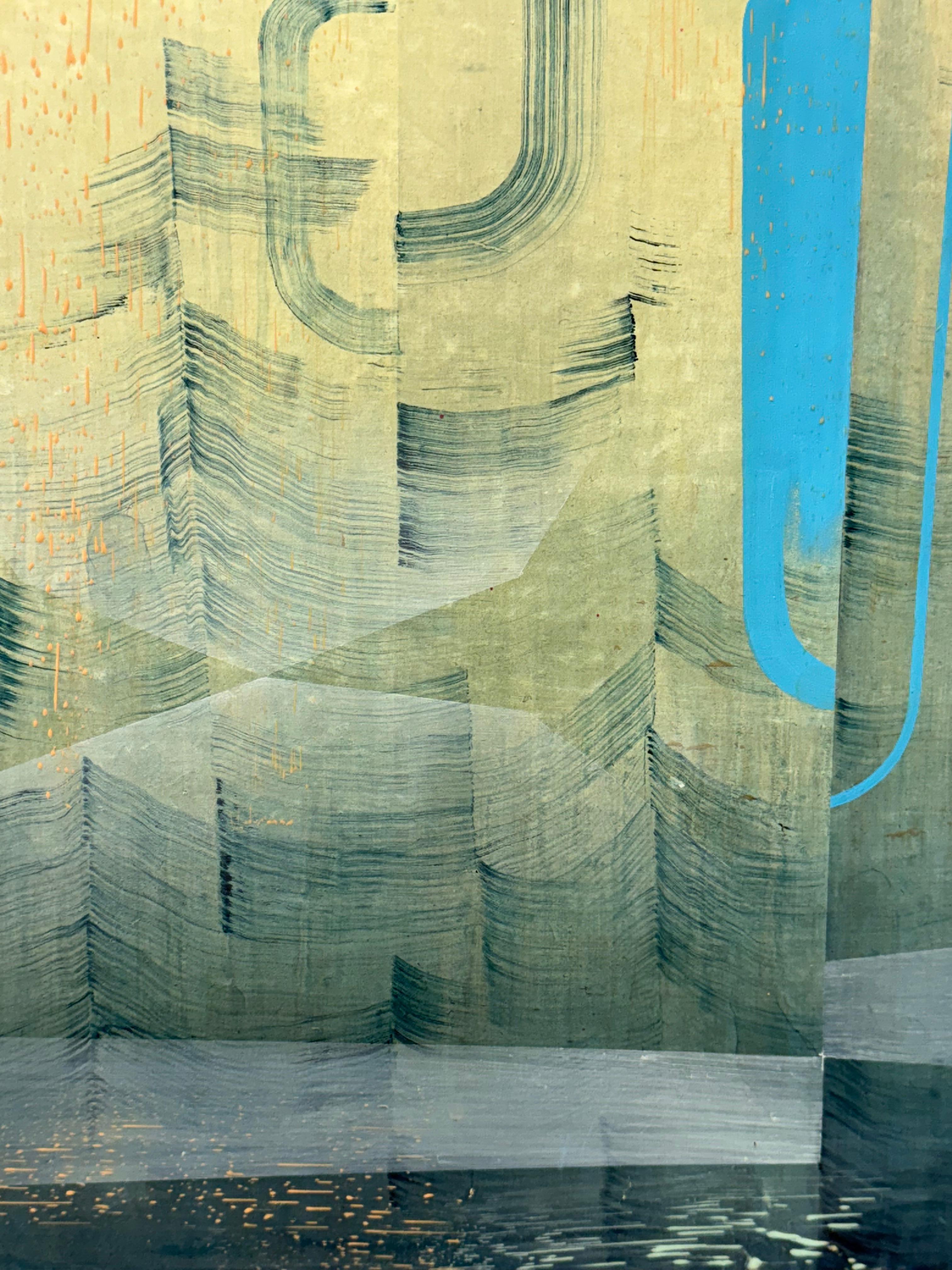 Gray Mist - Blue Green Teal Abstract Geometric Patterns Stripes Waves, 2023 For Sale 5