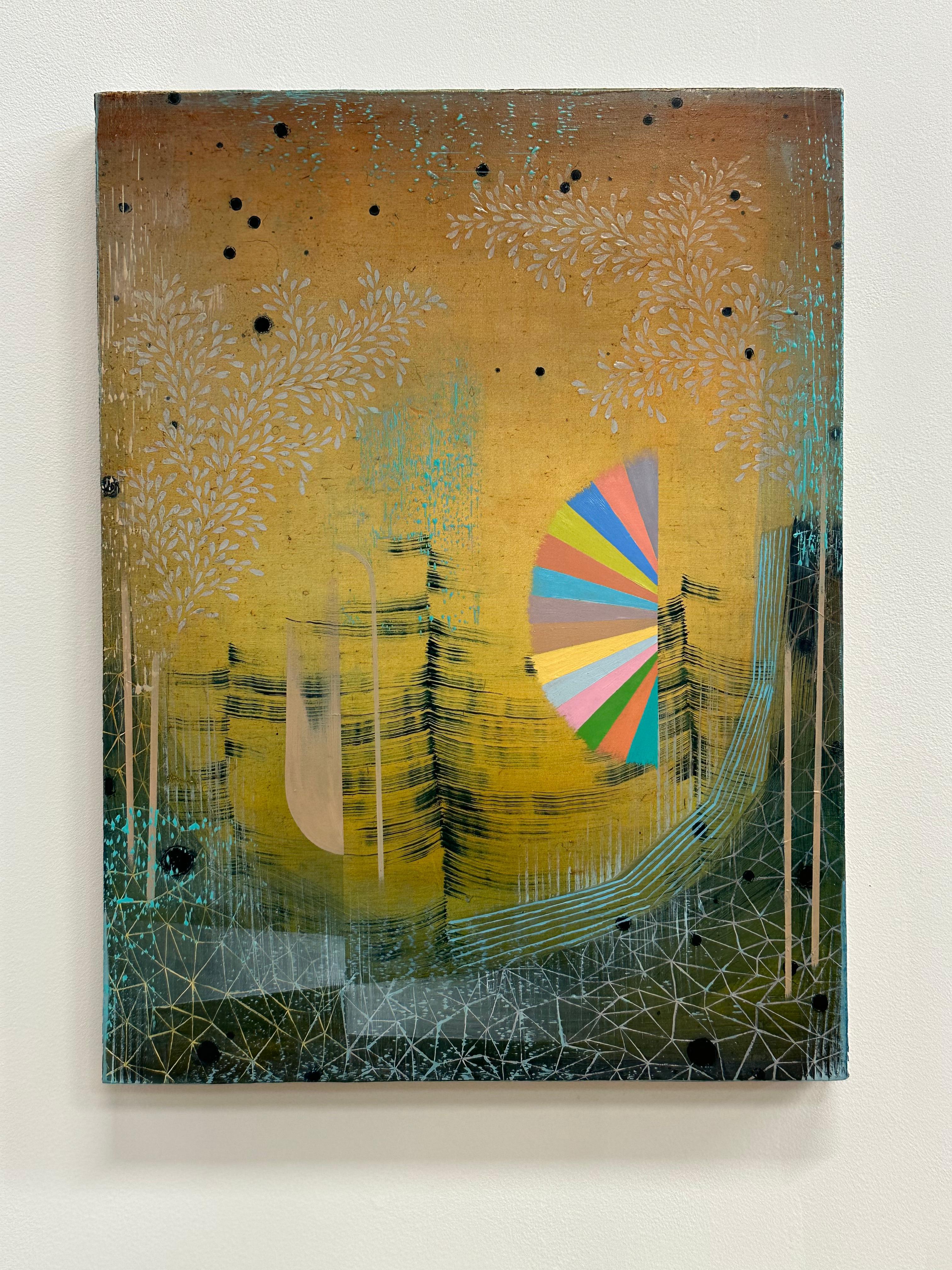 Hello Sunshine, Yellow, Indigo Blue, Pink, Aqua Abstract Patterns - Painting by Gabe Brown