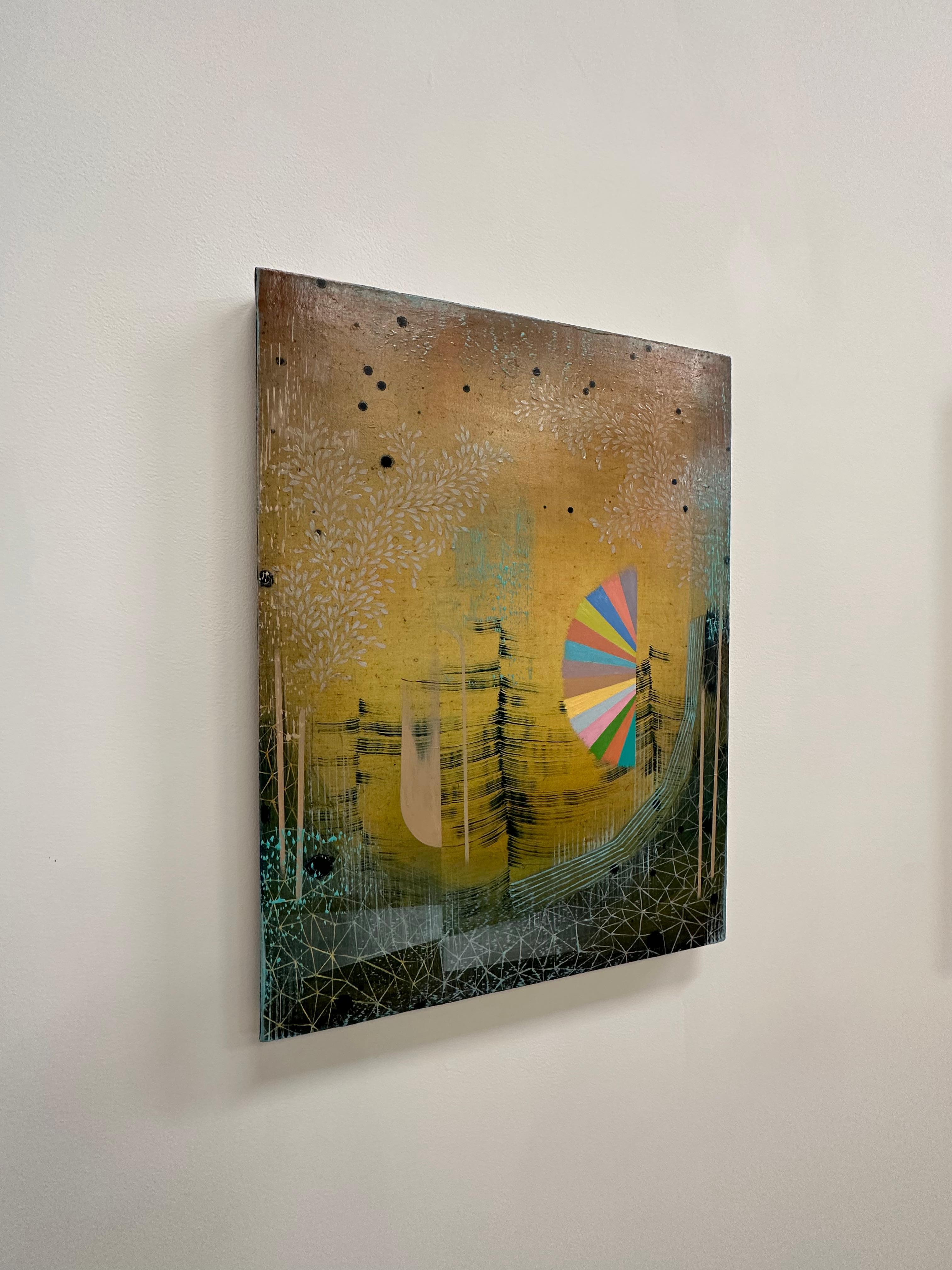 Hello Sunshine, Amarillo, Azul Indigo, Rosa, Aqua Patrones Abstractos - Painting Contemporáneo de Gabe Brown