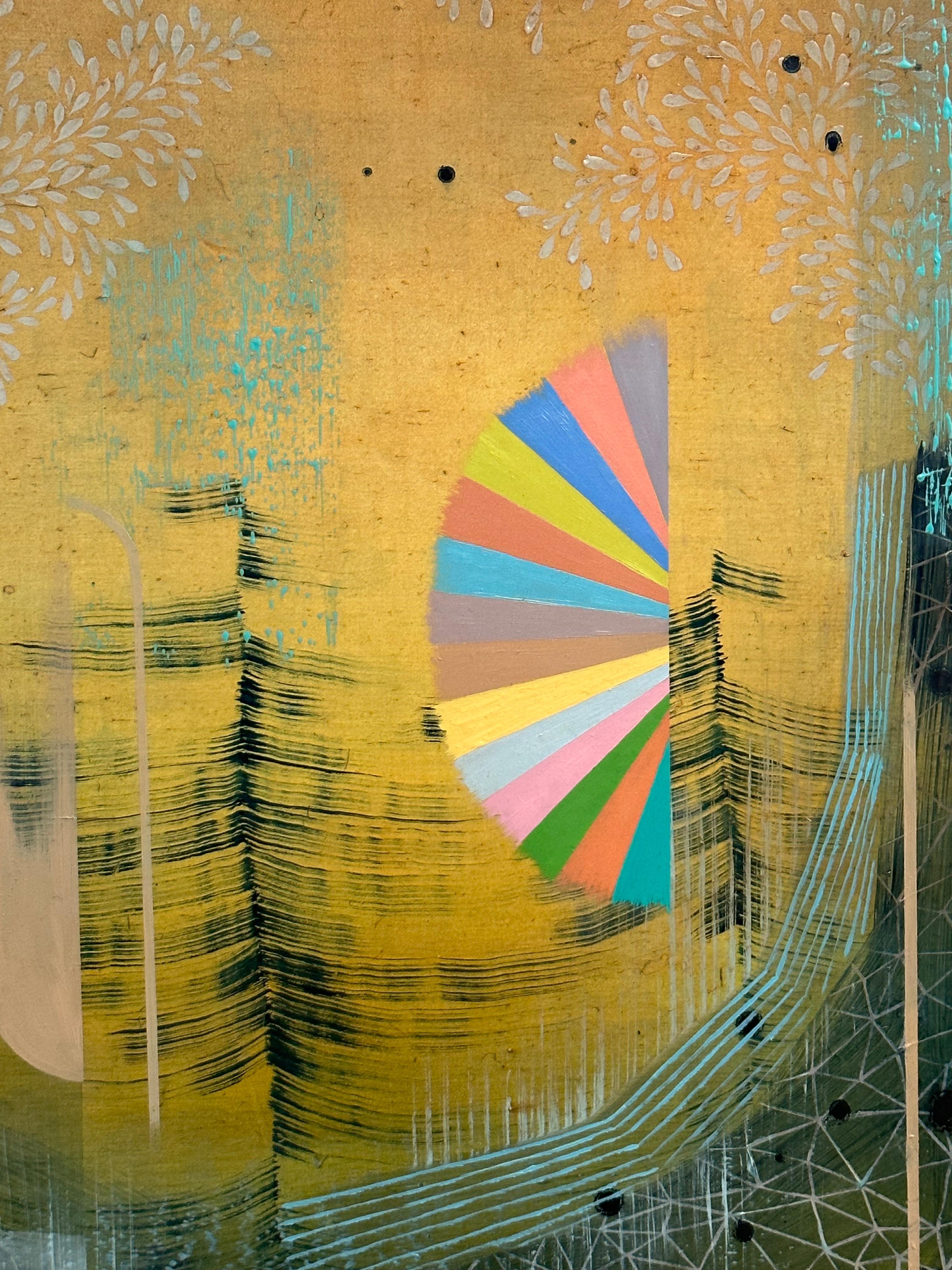 Hello Sunshine, Amarillo, Azul Indigo, Rosa, Aqua Patrones Abstractos - Abstract Painting Marrón de Gabe Brown