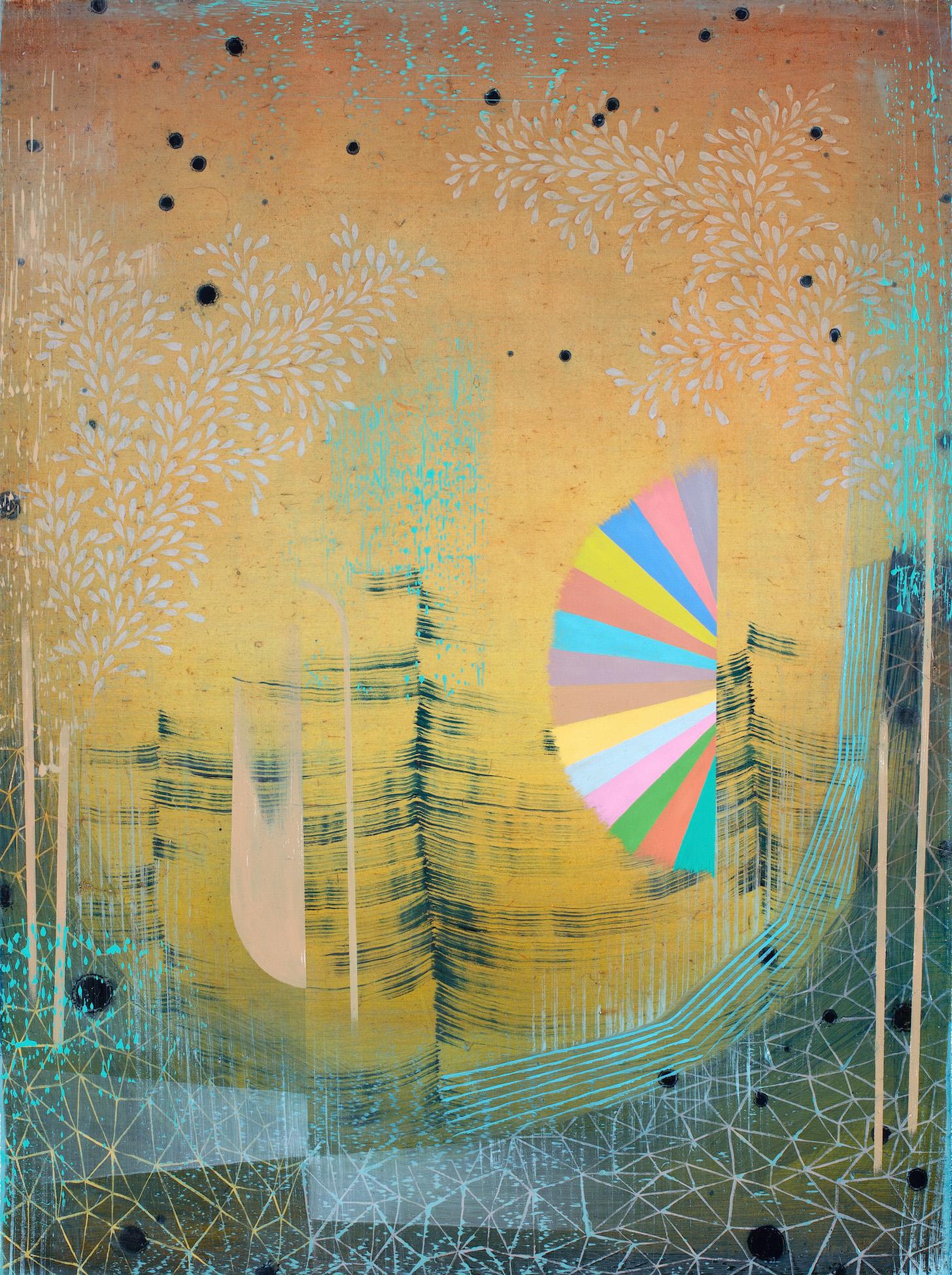Gabe Brown Abstract Painting - Hello Sunshine, Yellow, Indigo Blue, Pink, Aqua Abstract Patterns