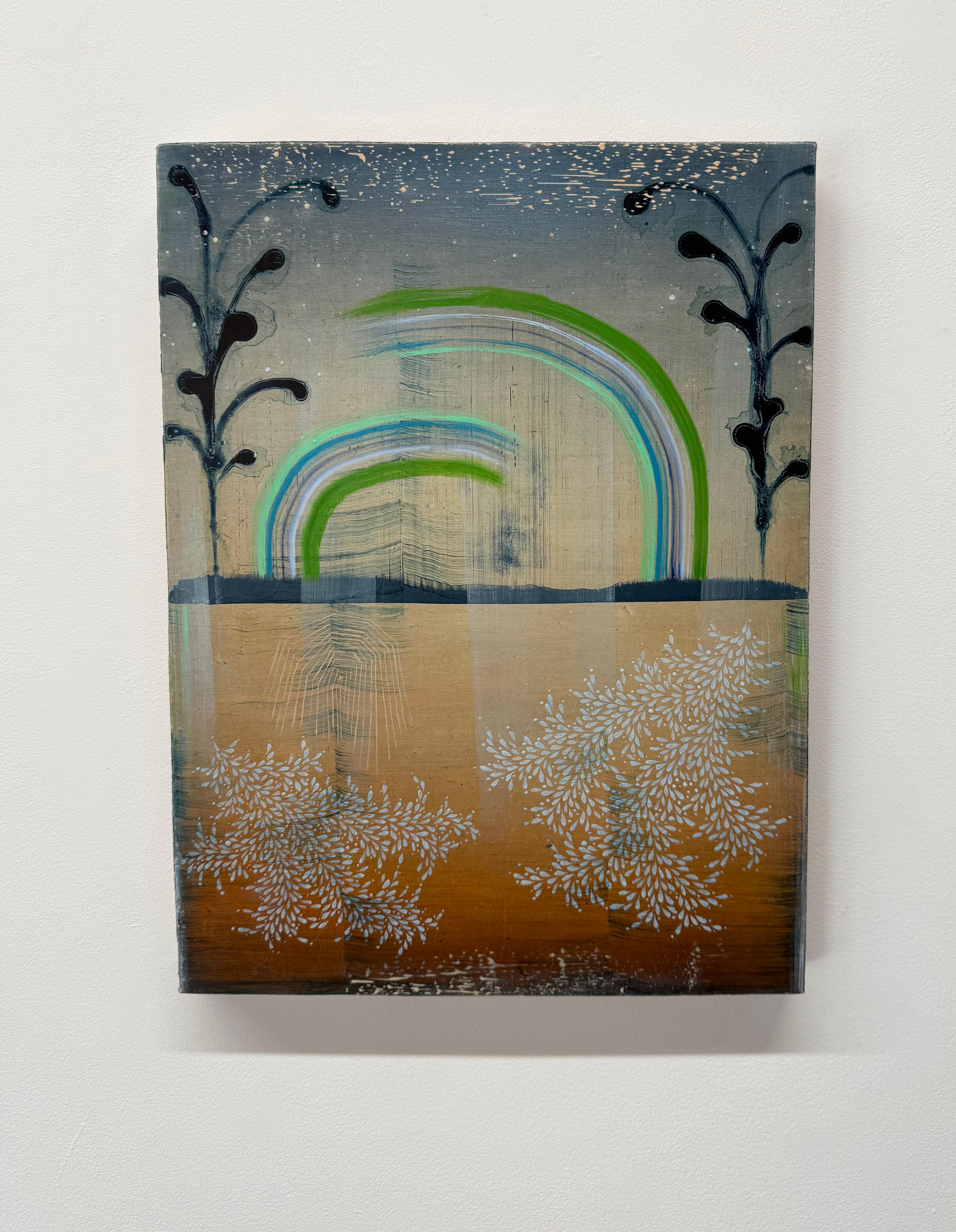 Lotus - Abstract Landscape Patterns Stripes Leaves Mint Blue Green Orange, 2023 – Painting von Gabe Brown